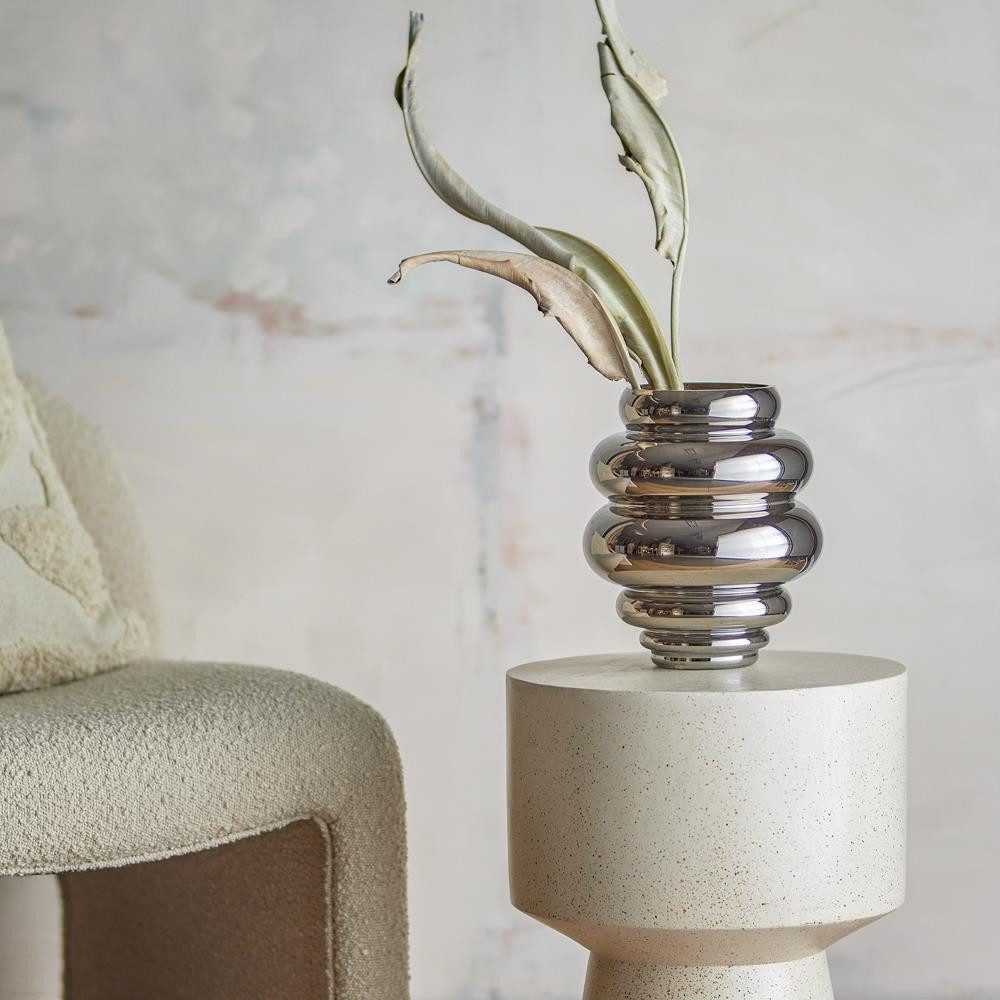 Bloomingville Dekovase Zorya Vase, Silber, Glas, Blumenvase, Keramikvase, Skulpturvase Chromglasur Kugelvase Tischvase