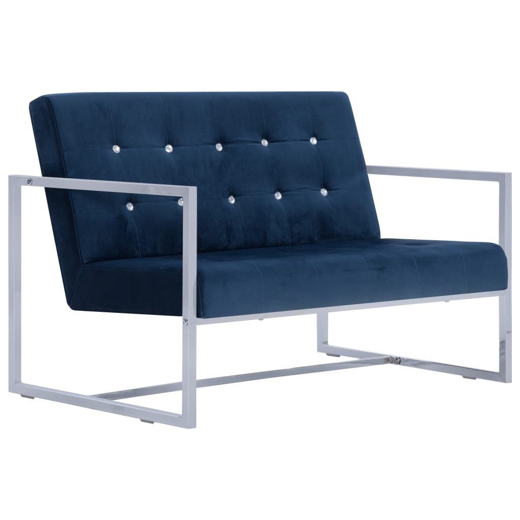 vidaXL Sofa 2-Sitzer-Sofa mit Armlehnen Blau Chrom und Samt