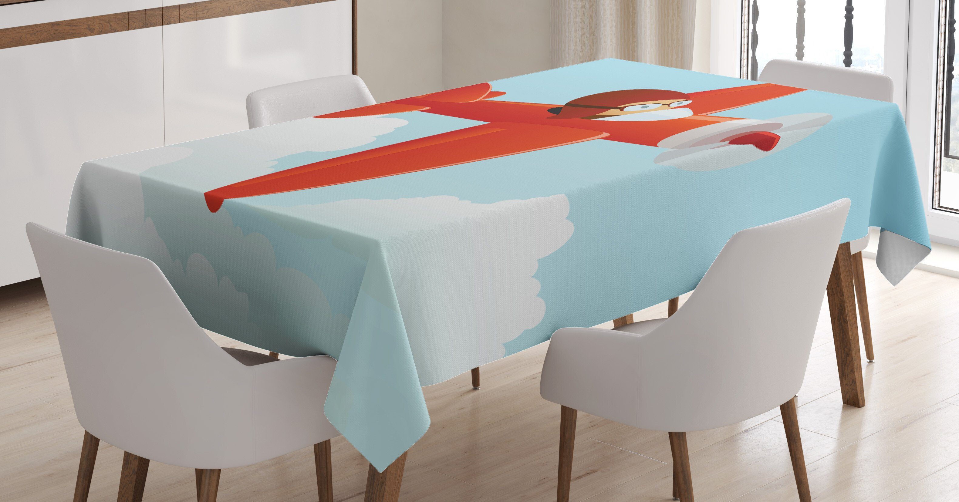 Abakuhaus Tischdecke Farbfest Waschbar Für den Außen Bereich geeignet Klare Farben, Ebene Flugzeug Fliegen Wolke