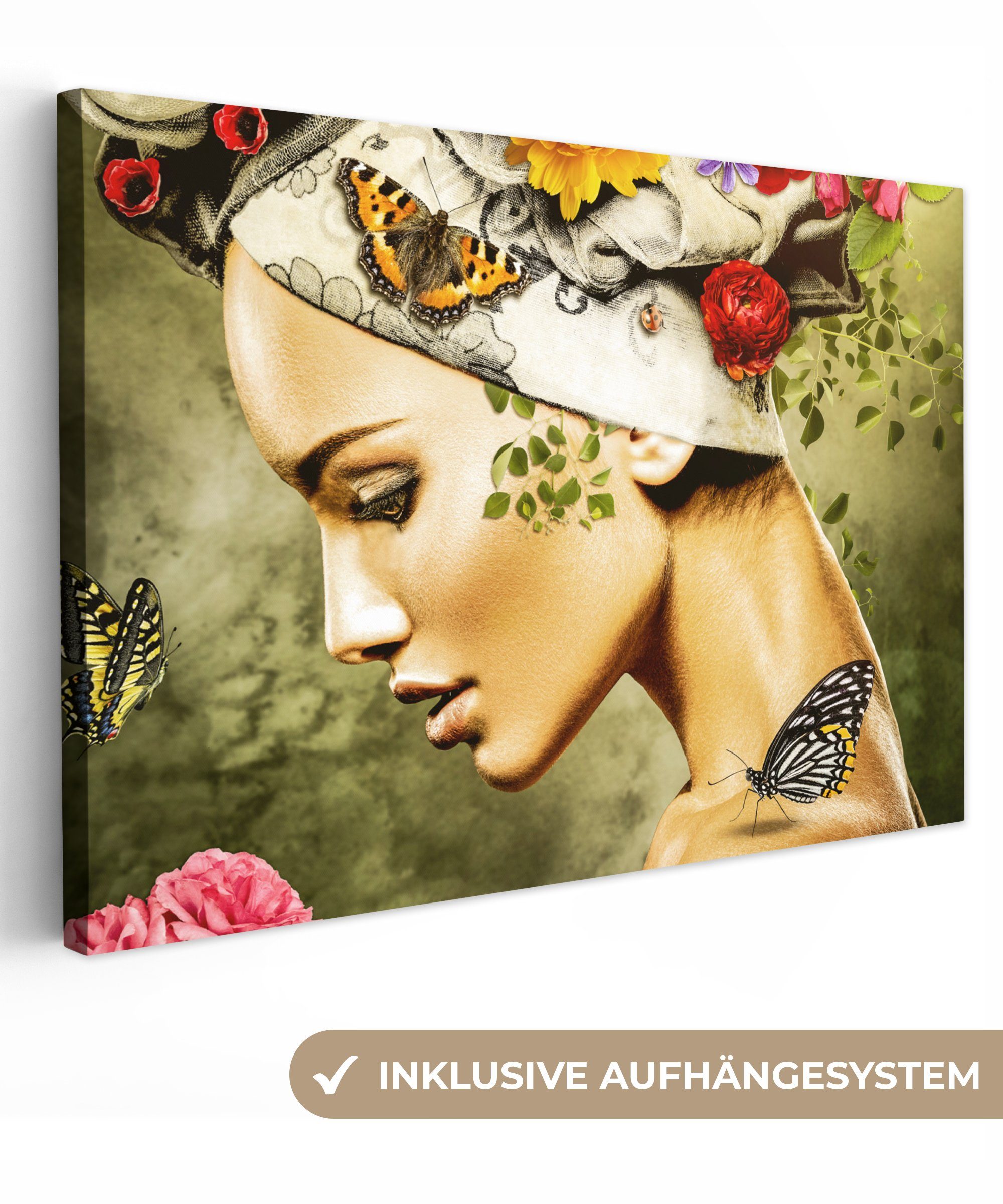 OneMillionCanvasses® Leinwandbild Frau - Blumen - günstig online kaufen