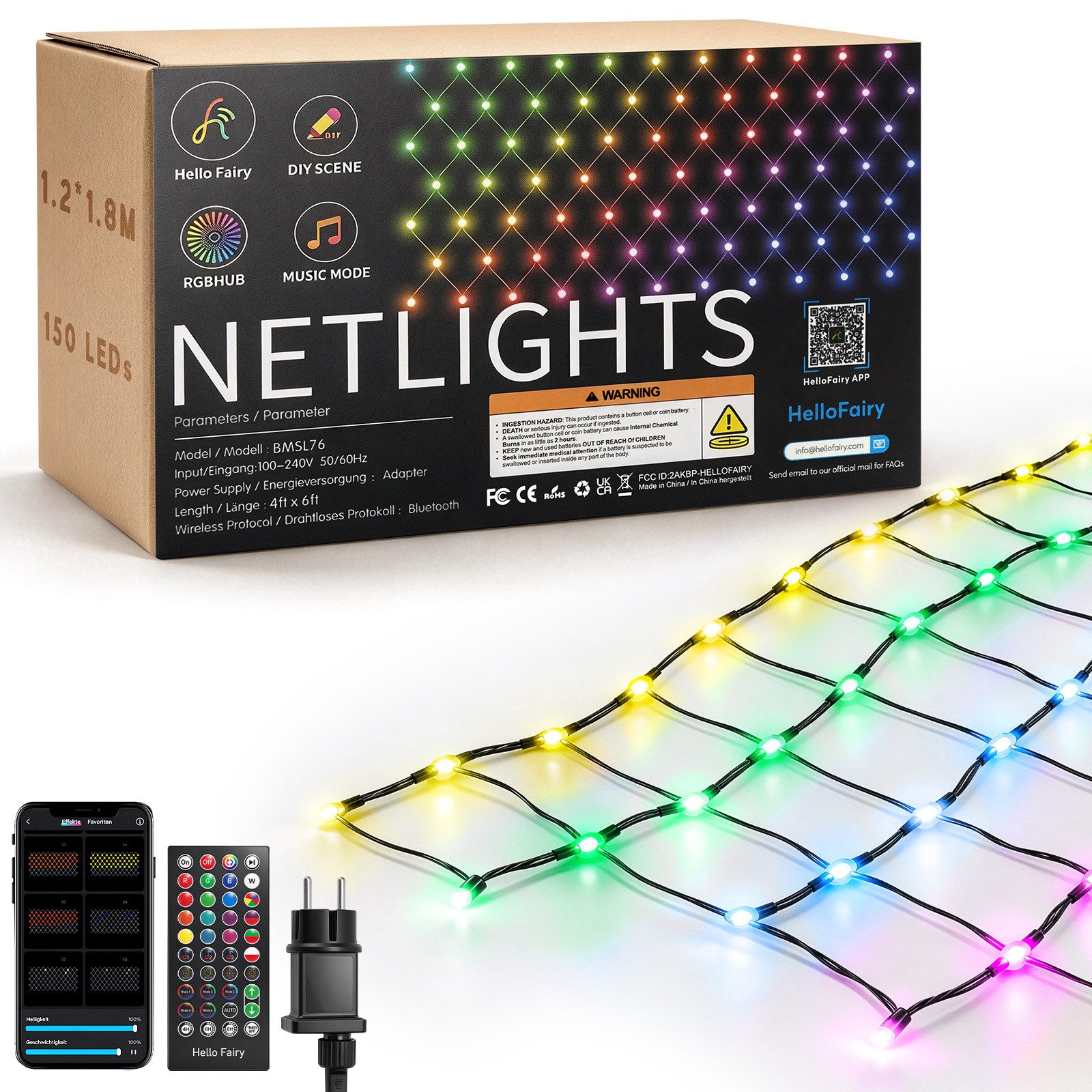 XERSEK LED-Lichternetz Smart APP RGB Netzlichter Lichterkette Lichtervorhang Weihnachtsdeko, 150LEDs 1,2×1,8m, Außen Netzlicht 30+ Modi, Timer, Dimmbar, Musik-Sync