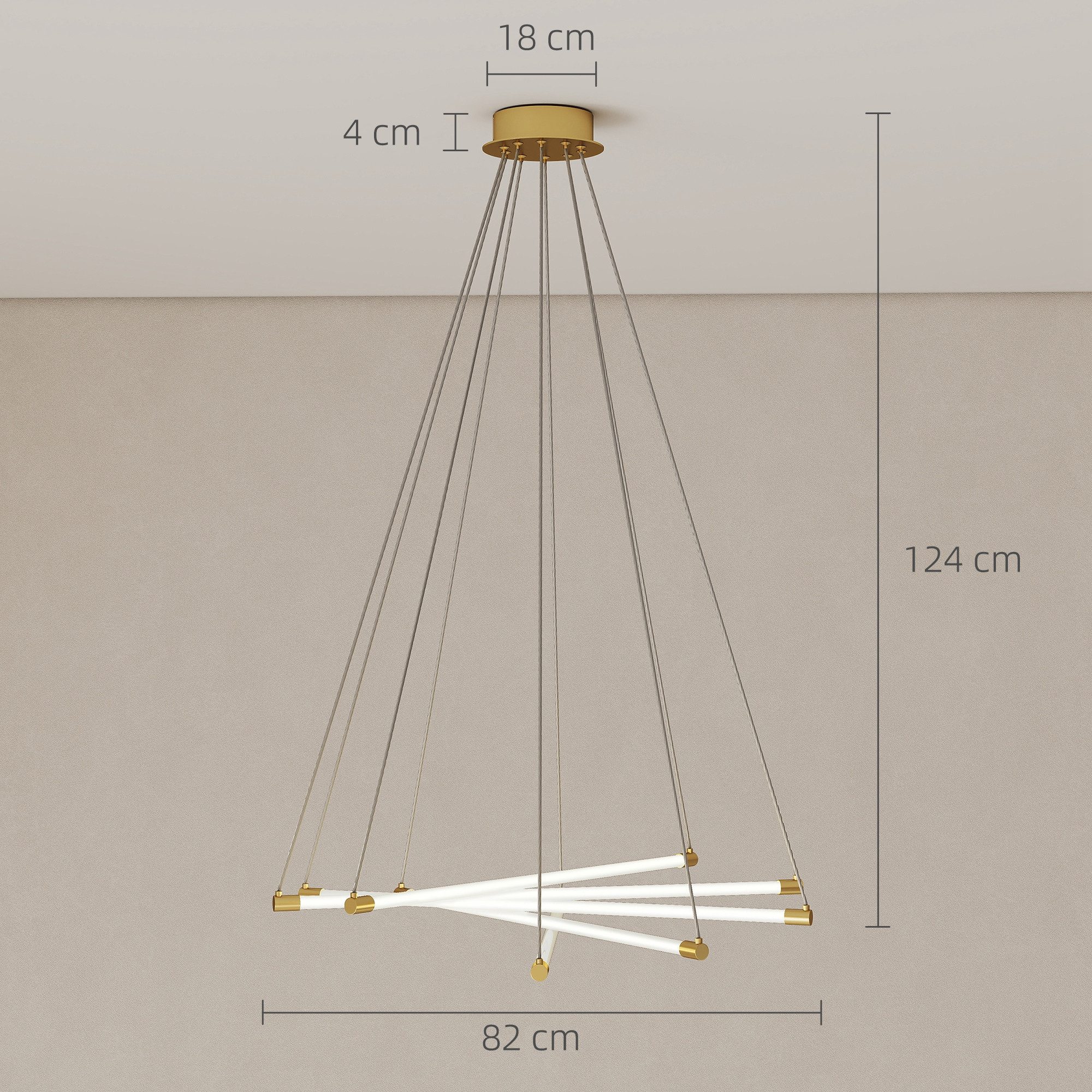 HOMCOM Pendelleuchte LED Hängelampe mit verstellbaren Armen, moderner 50 W, Höhenverstellbar, LED-Beleuchtung, LED-Lampe, Warmweiß, Weiß, Kaltweiß, für Wohnzimmer, Schlafzimmer, Flur, Gold+Weiß