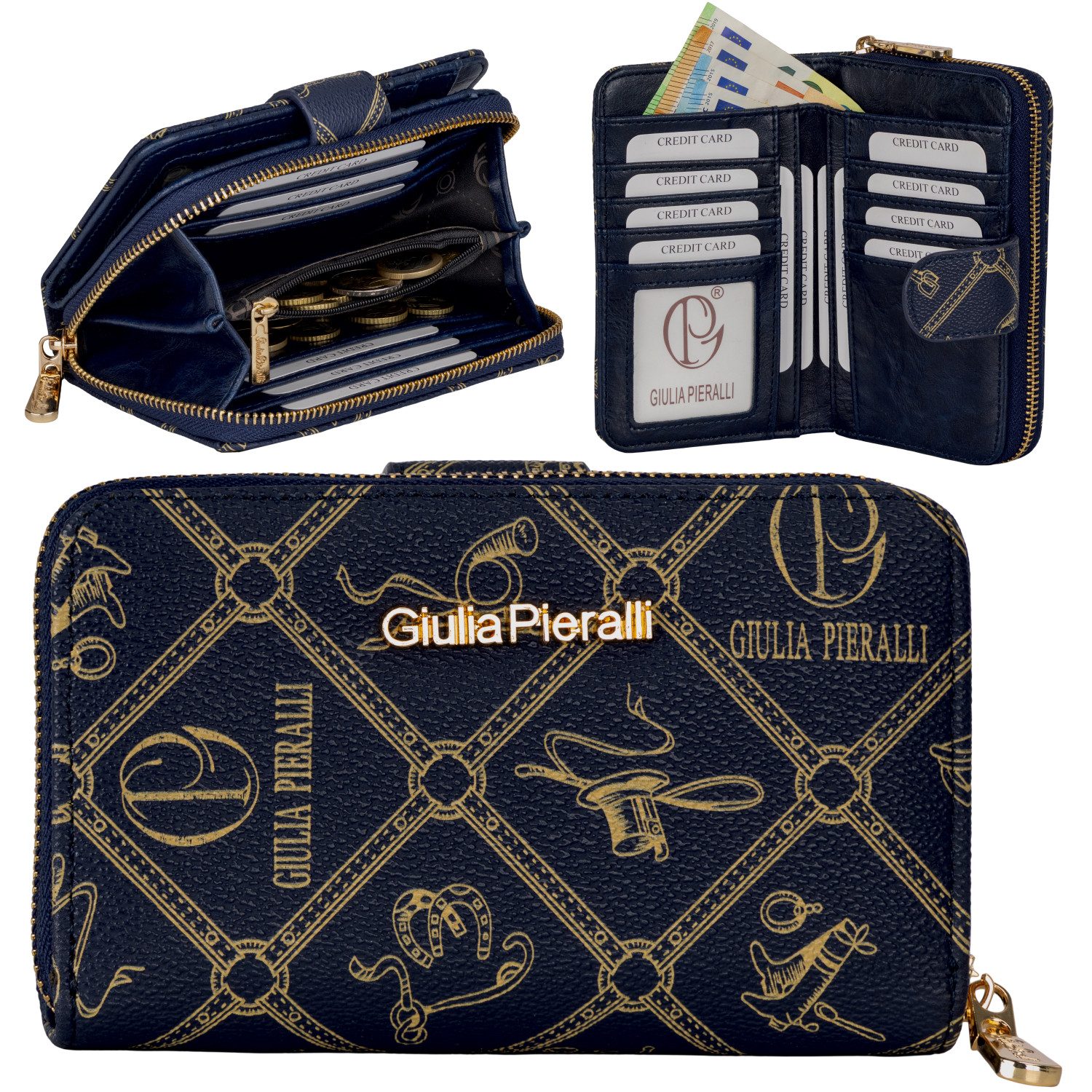 Giulia Pieralli Geldbörse Damen Geldbörse Portemonnaie Giulia Pieralli Kunstleder Geschenkbox, Damen Geldbörse klappbar mit Reißverschluss Portemonnaie Geldbeutel