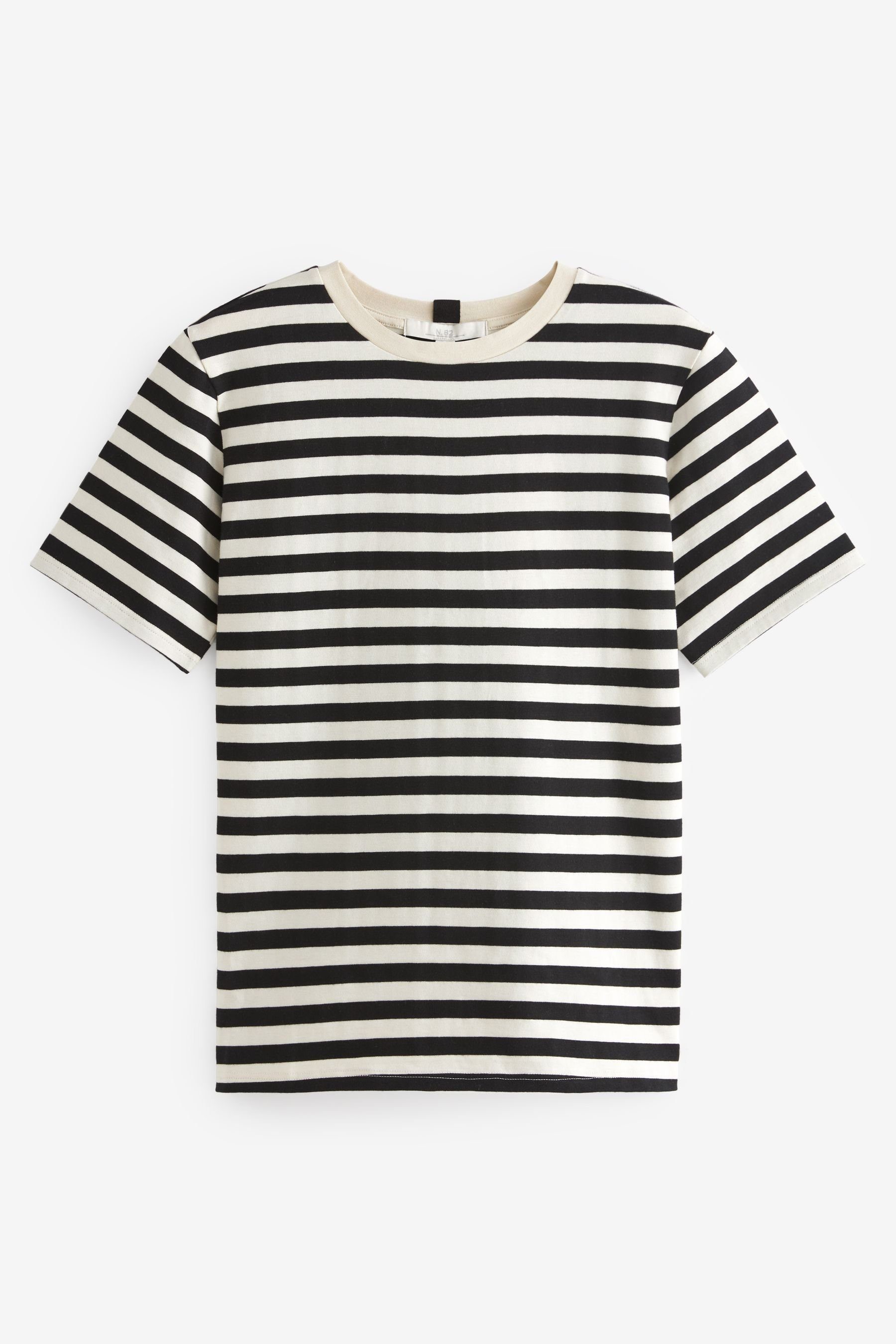 Next T-Shirt Schweres T-Shirt mit Rundhalsausschnitt (1-tlg) Black/Ecru White Stripe