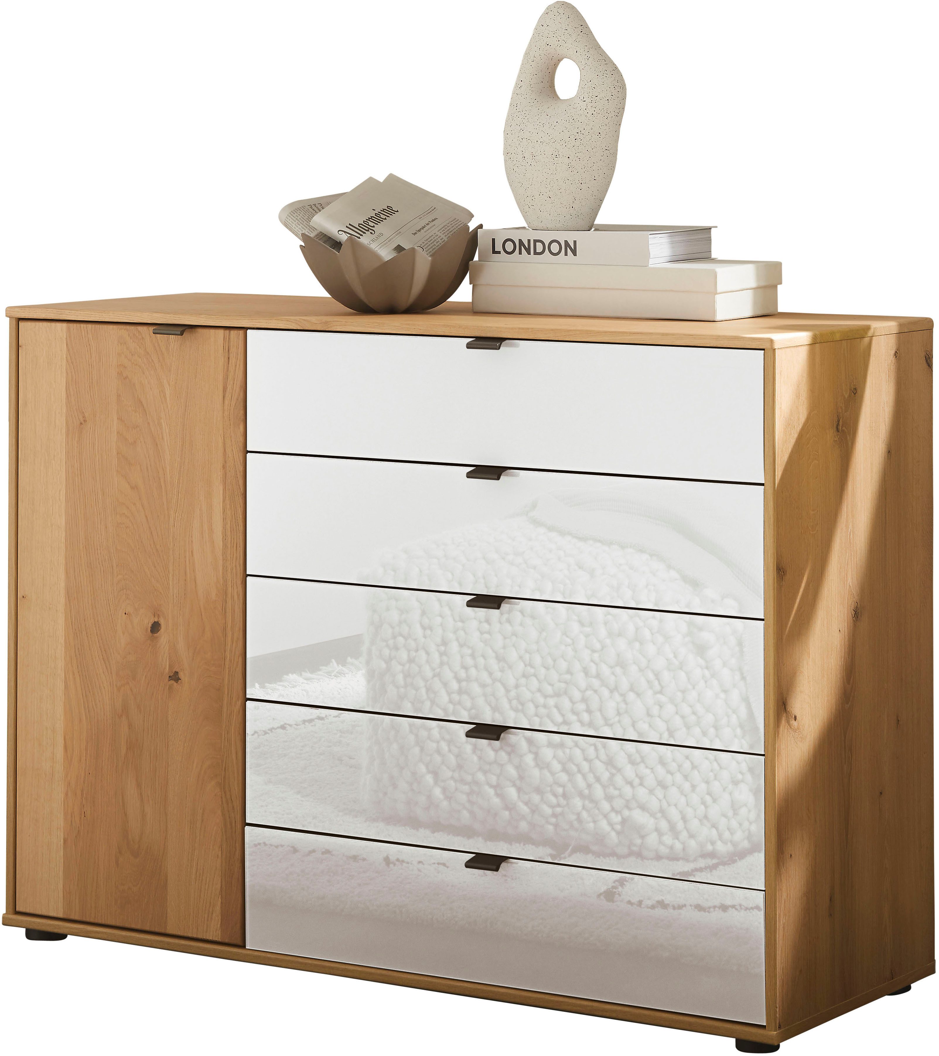 WIEMANN Kombikommode Cardiff Sideboard, Wäscheschrank, teilmassiv Bianco-Eiche, Schubladen (Kommode 120x86x43 cm, braun, mit Dämpfung, MADE IN GERMANY), verschiedenen Ausführungen, inklusive Einlegeboden