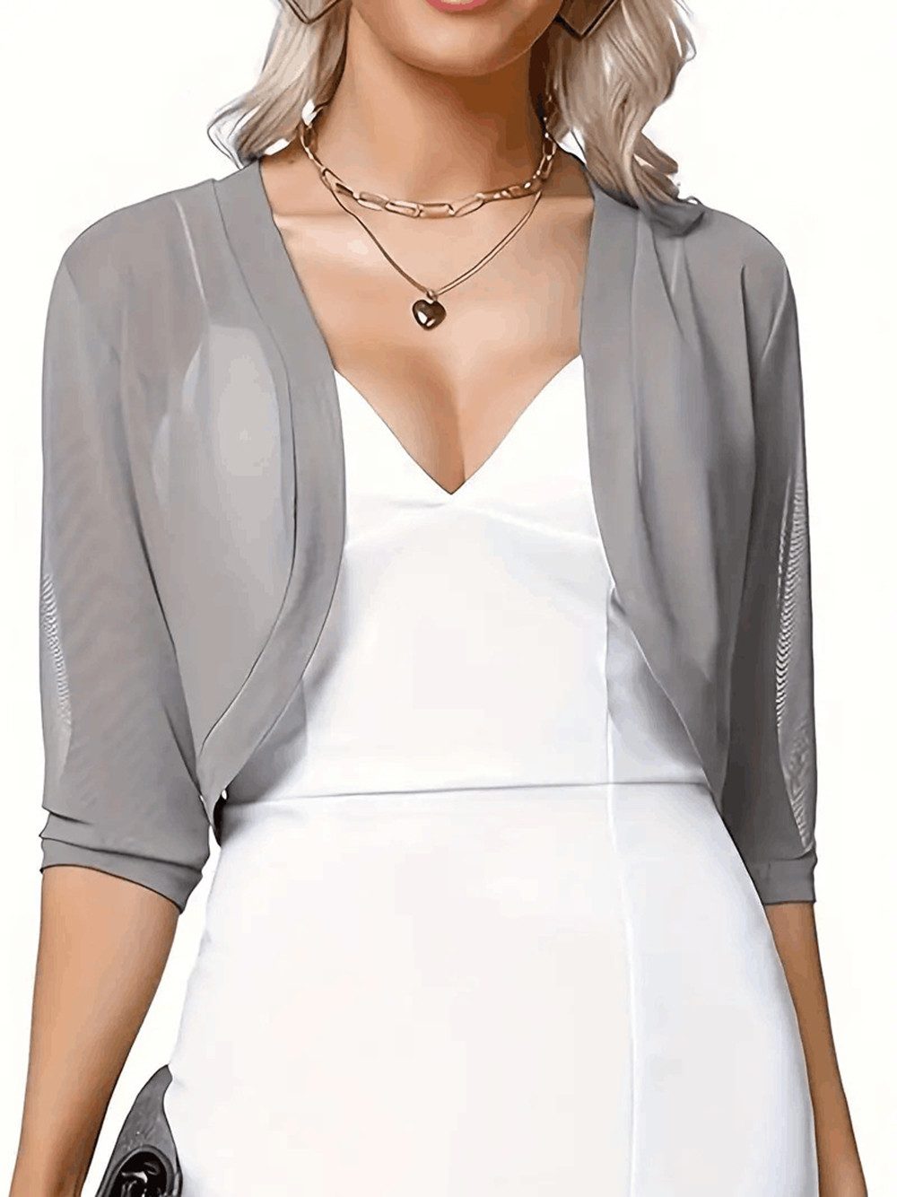 Zaewry Bolero Damen-Bolero aus Chiffon,Kurz Strickjacke Damen Offene 3/4 Ärmel Damen-Schaljacke / Cardigan — Leicht, kurzer Schnitt