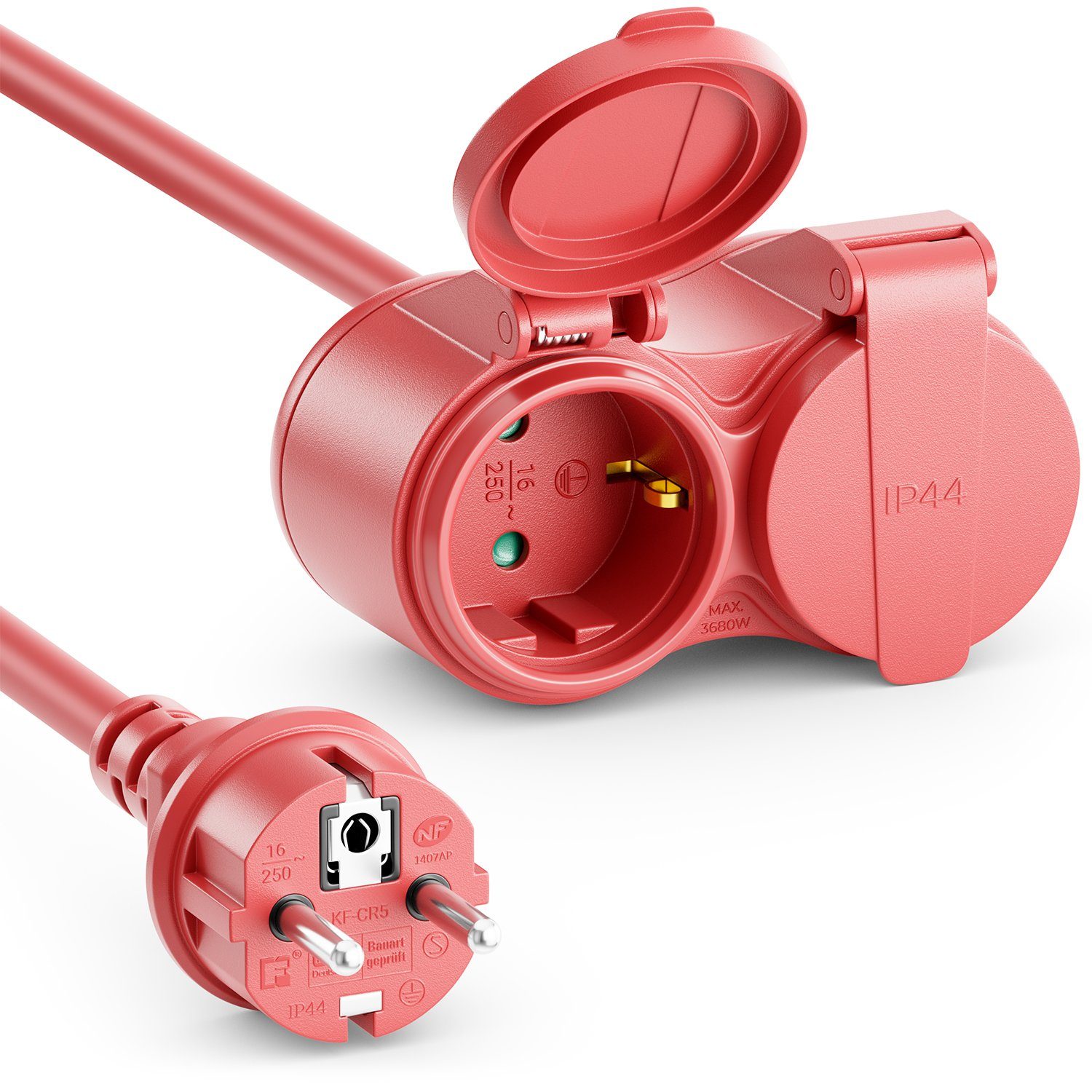 deleyCON 25m Outdoor Verlängerungskabel Stromkabel Stecker auf 2x Stromkabel