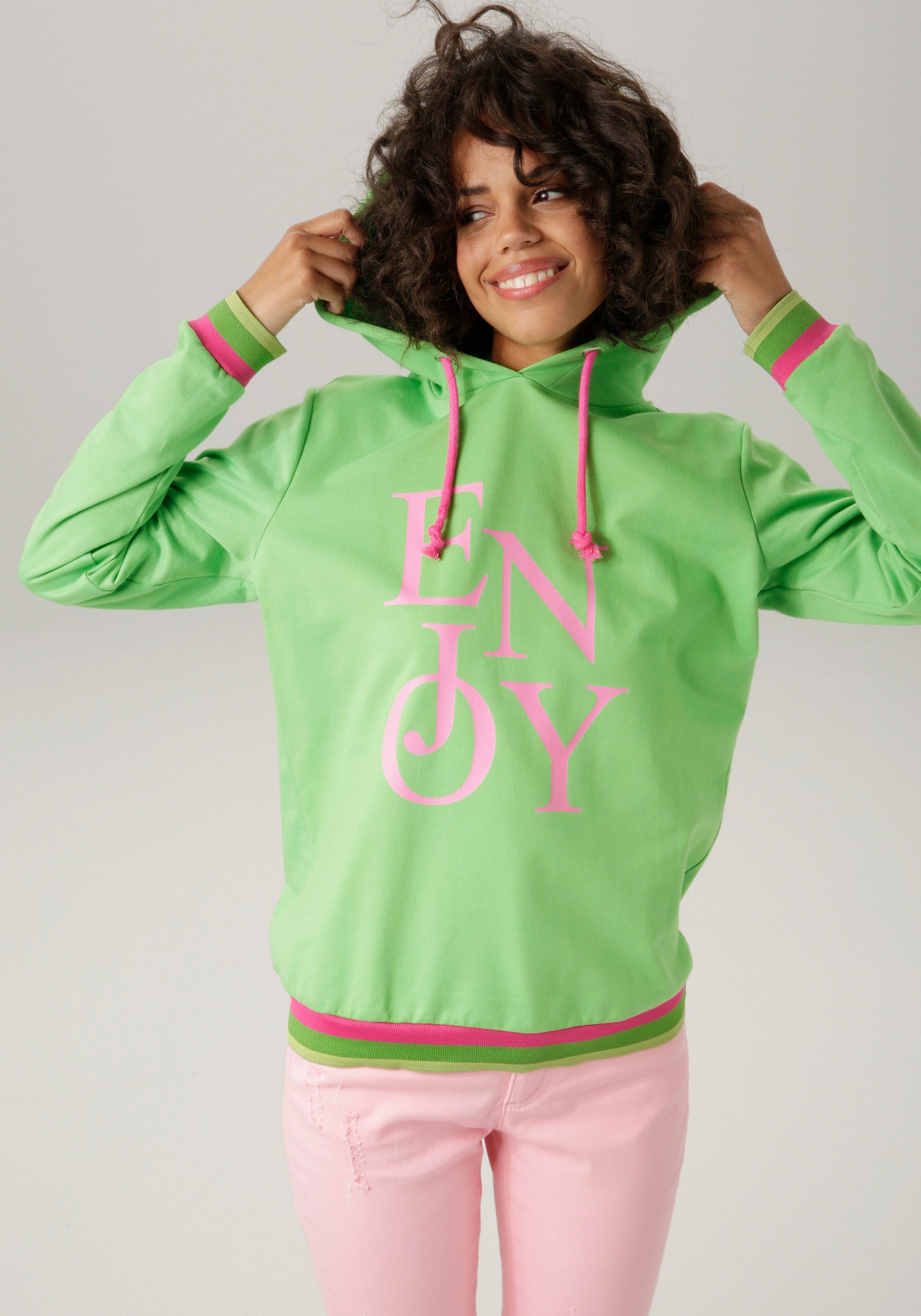Aniston CASUAL Sweatshirt mit "ENJOY"-Schriftzug apfelgrün-rosa-pink-moosgrün-hellgrün