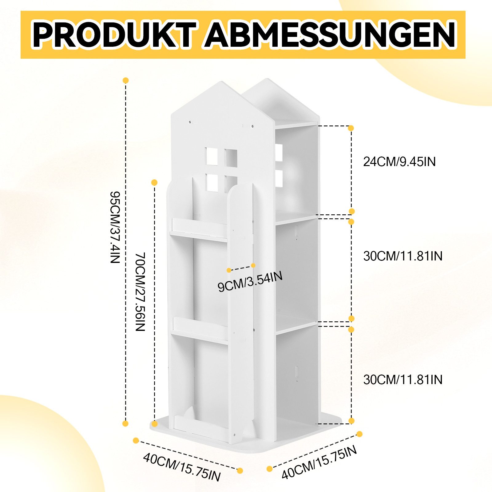 TWSOUL Kinderregal Bücherregal 360° Drehregal mit 4 Ebenen 2 Seitenregalen, günstig online kaufen