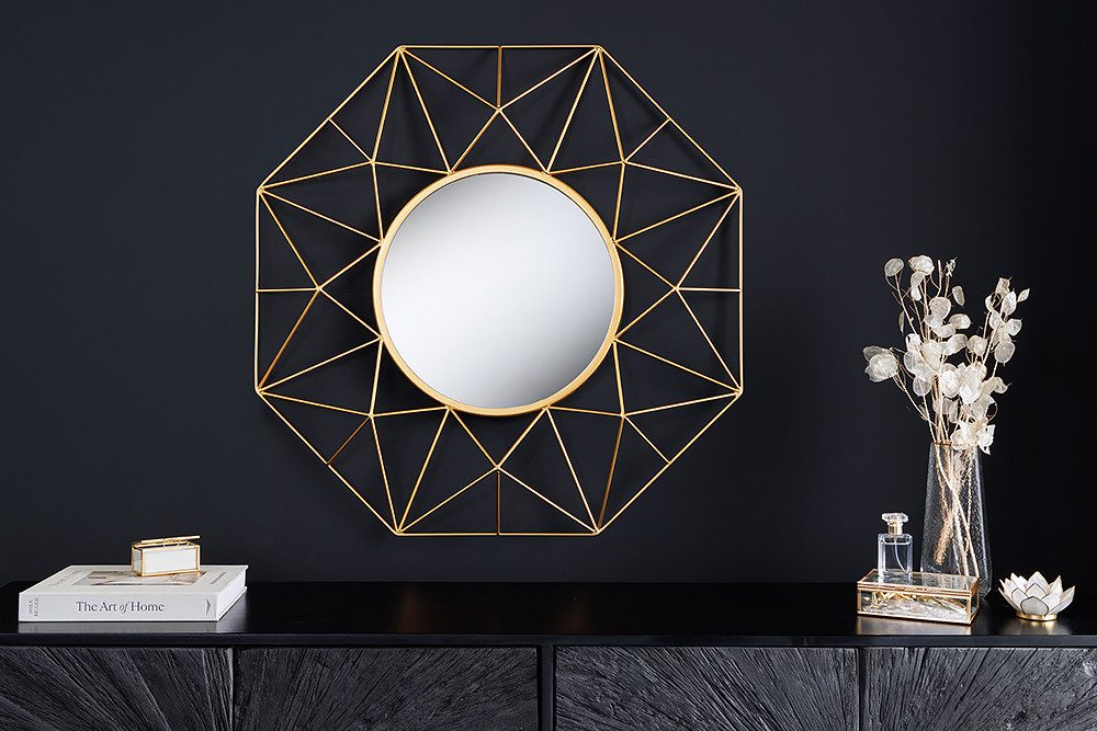 riess-ambiente Wandspiegel DIAMOND L 80cm gold · großer Spiegel aus Eisen im Retro Design (Einzelartikel, 1-St), Accessoire · Wohnzimmer · Flur · Schlafzimmer · Dekoration