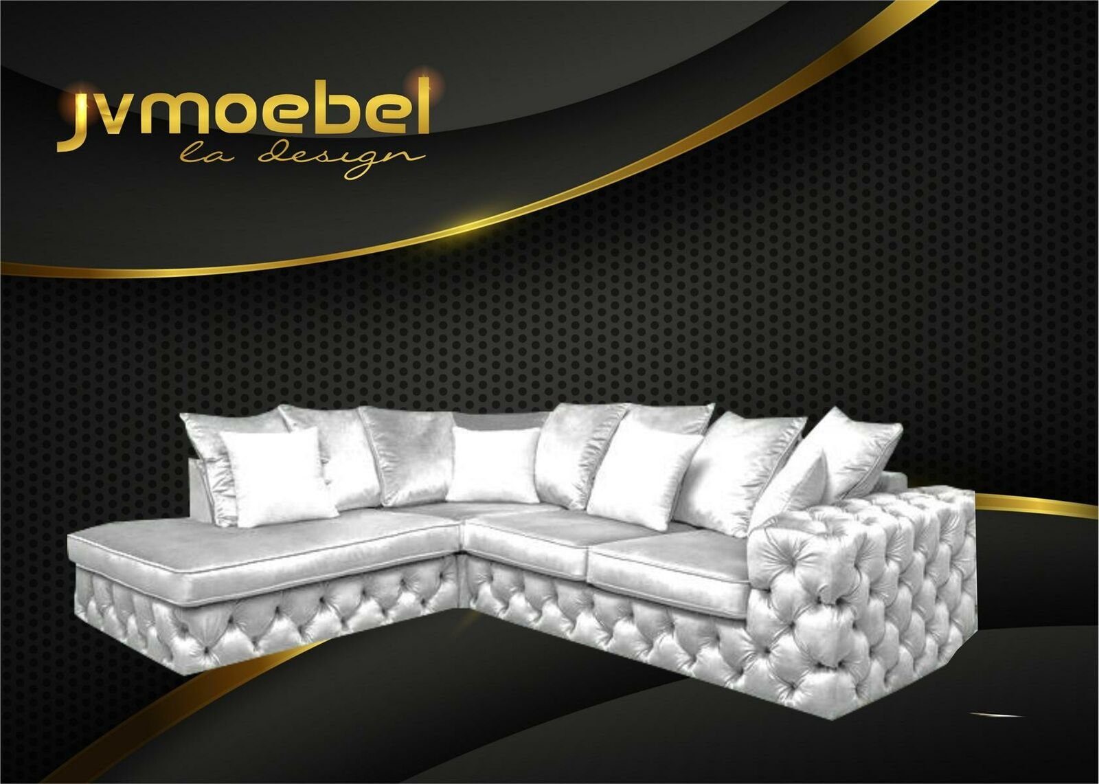 Ecksofa Textil Polster Garnitur Couch L-Form Sofa Silber Chesterfield JVmoebel Ecksofa,