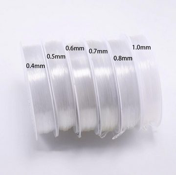 Kopper-24 Basteldraht elastischer Nylon-Faden zum Perlen basteln, 0,8 mm, 8 m Länge, weiß