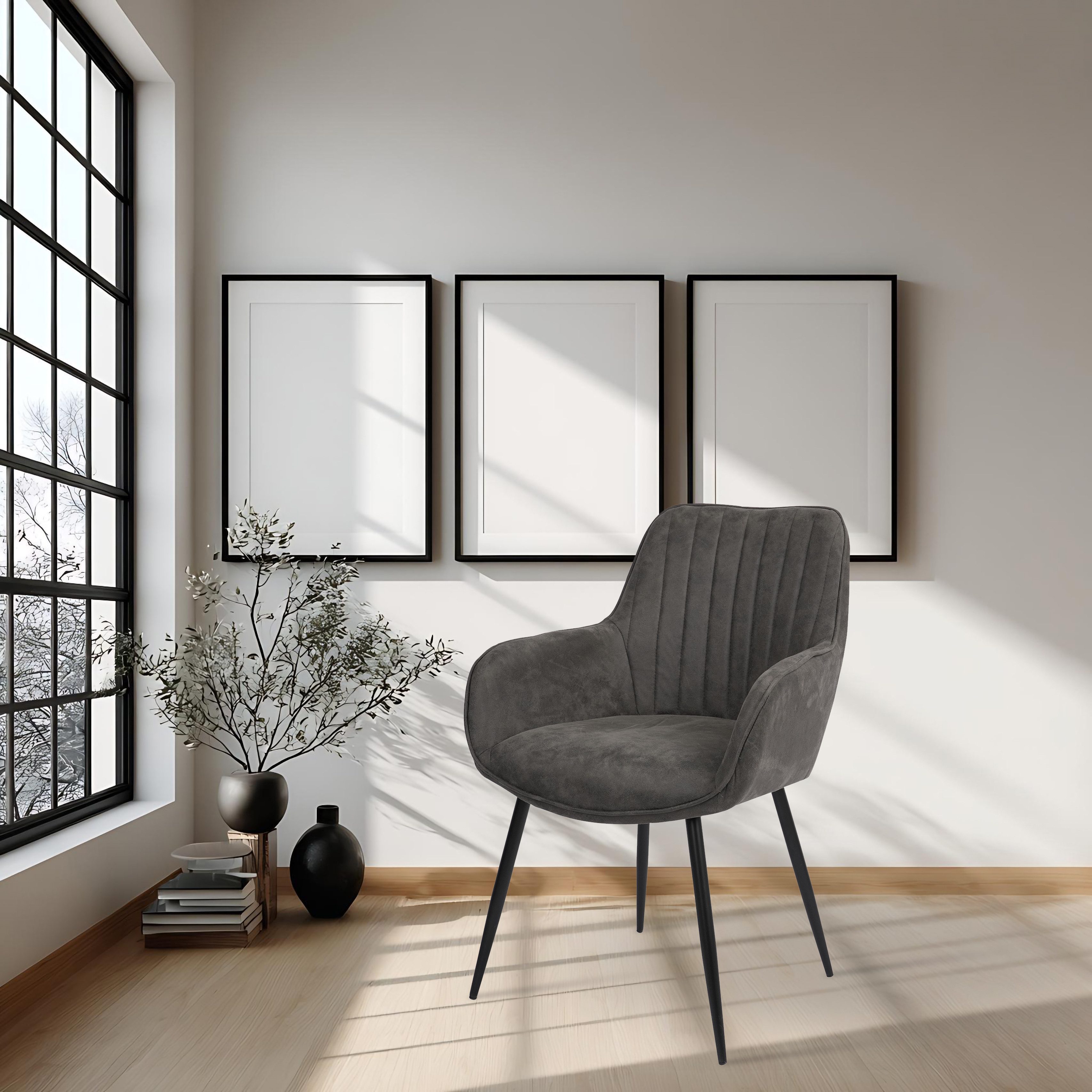 YOZI Sitzbank Sitzbank & Esszimmerstuhl Set, Dunkelgrau, Metallbeine schwarz (3-St)