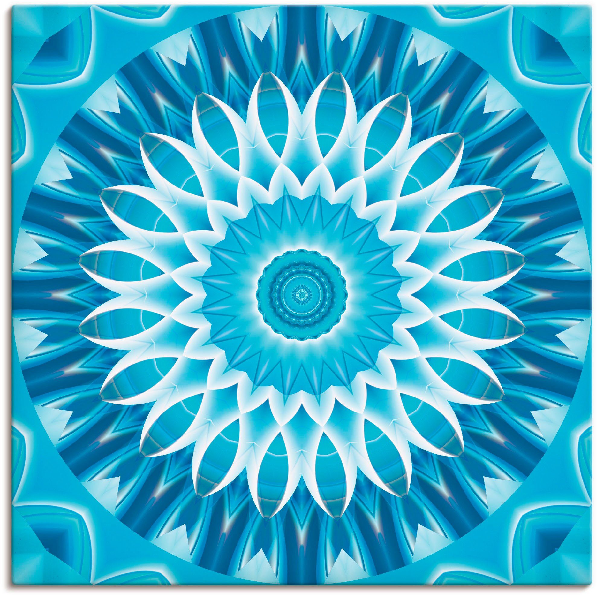 Artland Leinwandbild Mandala blau Blüte, Muster (1 St), auf Holzrahmen gespannt