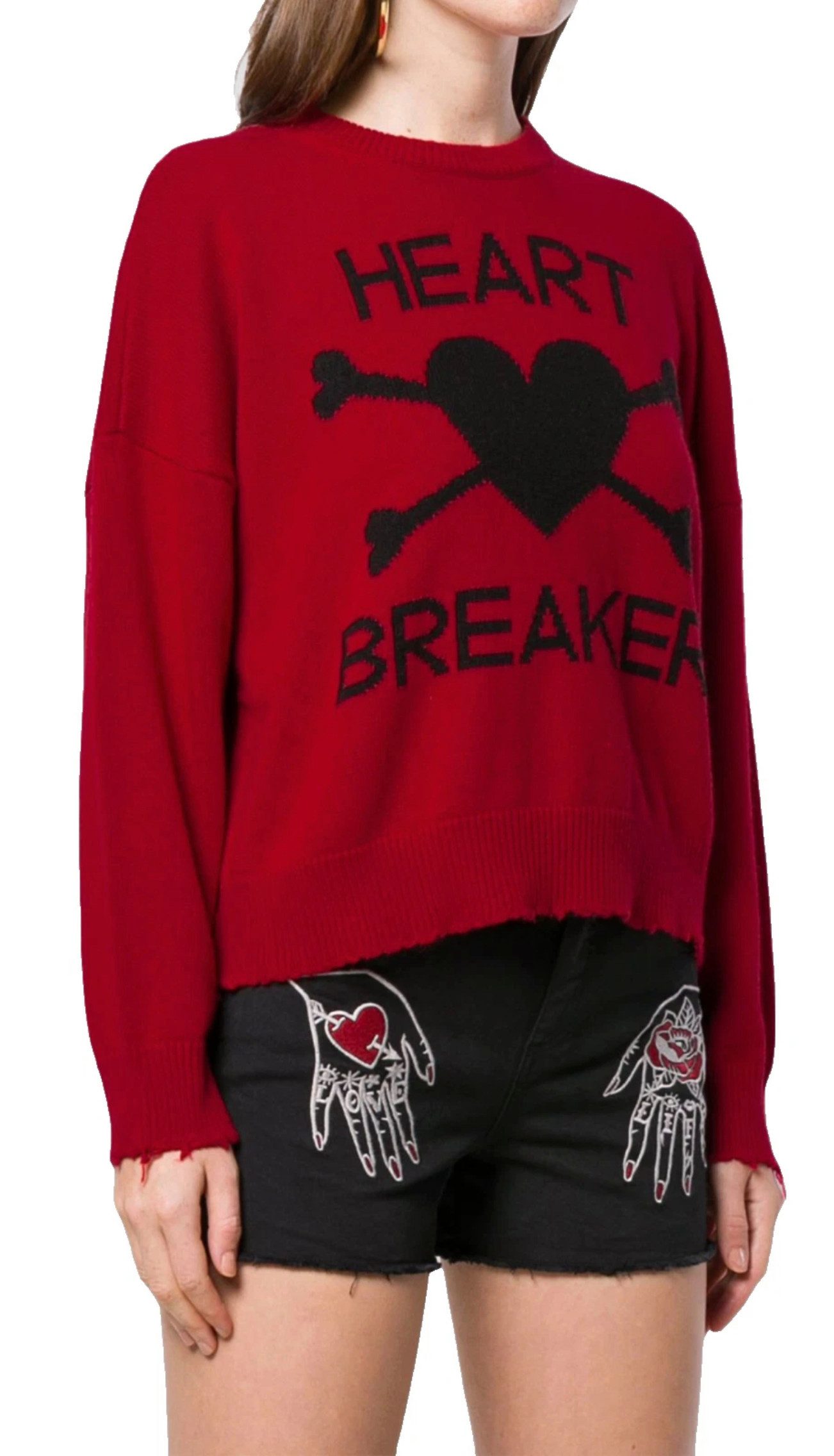 Valentino Strickpullover RED Heart Breaker Cropped Distressed Pulli Jumper Distressed Abschlüsse bewusst unperfekter Couture-Look