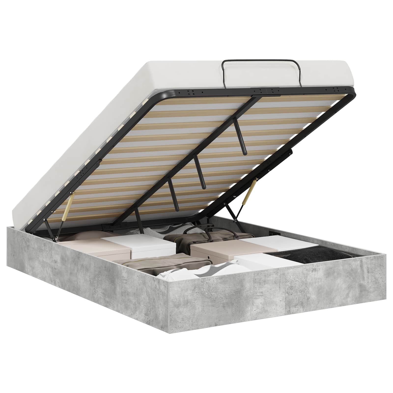 furnicato Stauraumbett Ottoman Bettgestell 150 x 200 cm Betongrau (1-tlg), Gaslift-System mit Stauraum Bettrahmen für dein Schlafzimmer