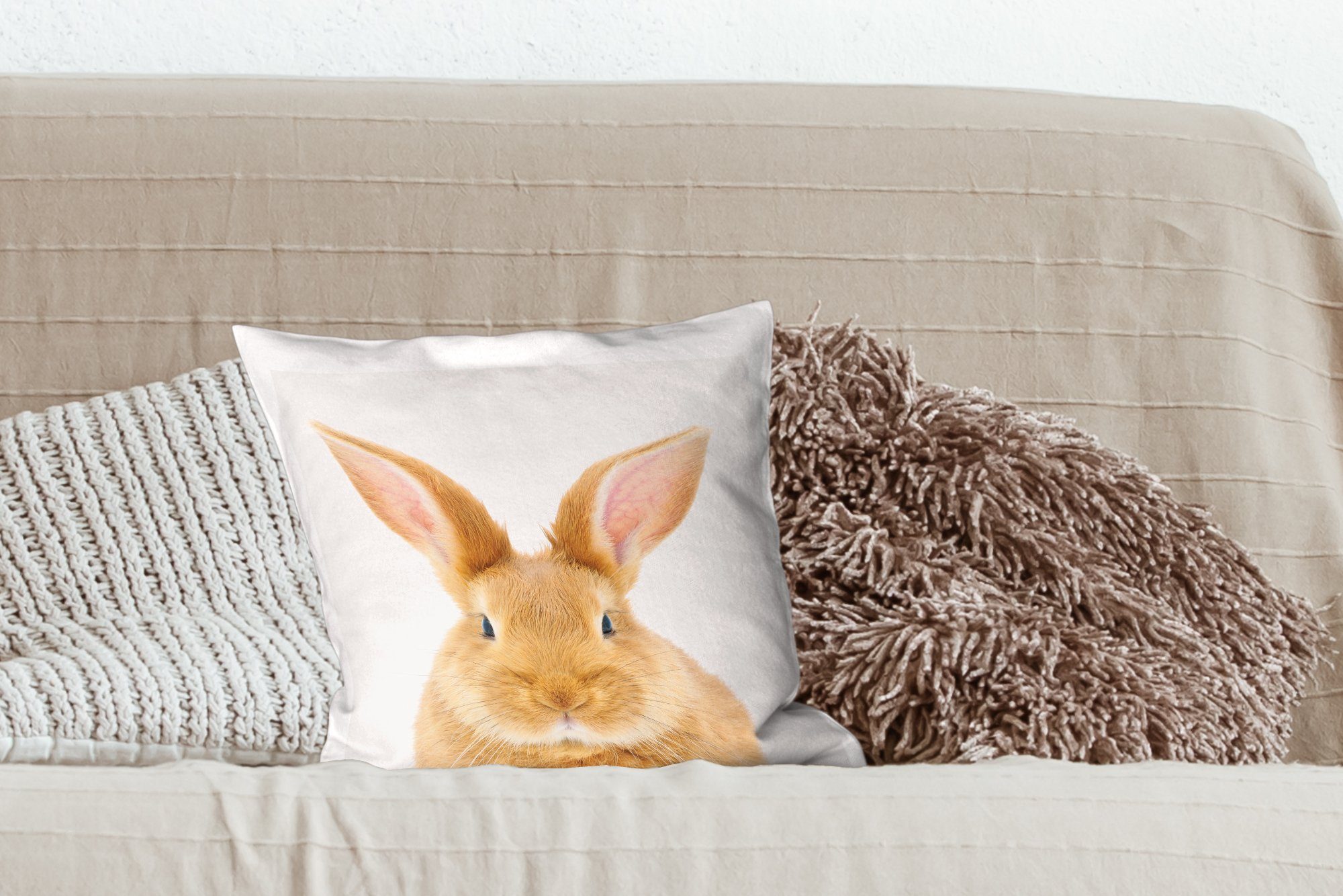 Kaninchen Füllung - - Wohzimmer, mit Deko, Dekokissen MuchoWow Sofakissen für Weiß, Zierkissen Schlafzimmer, Tiere