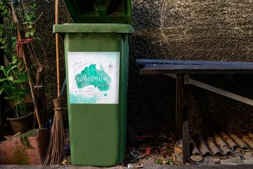 MuchoWow Wandsticker Weltkarte - Australien - Türkis (1 St), Mülleimer-aufkleber, Mülltonne, Sticker, Container, Abfalbehälter
