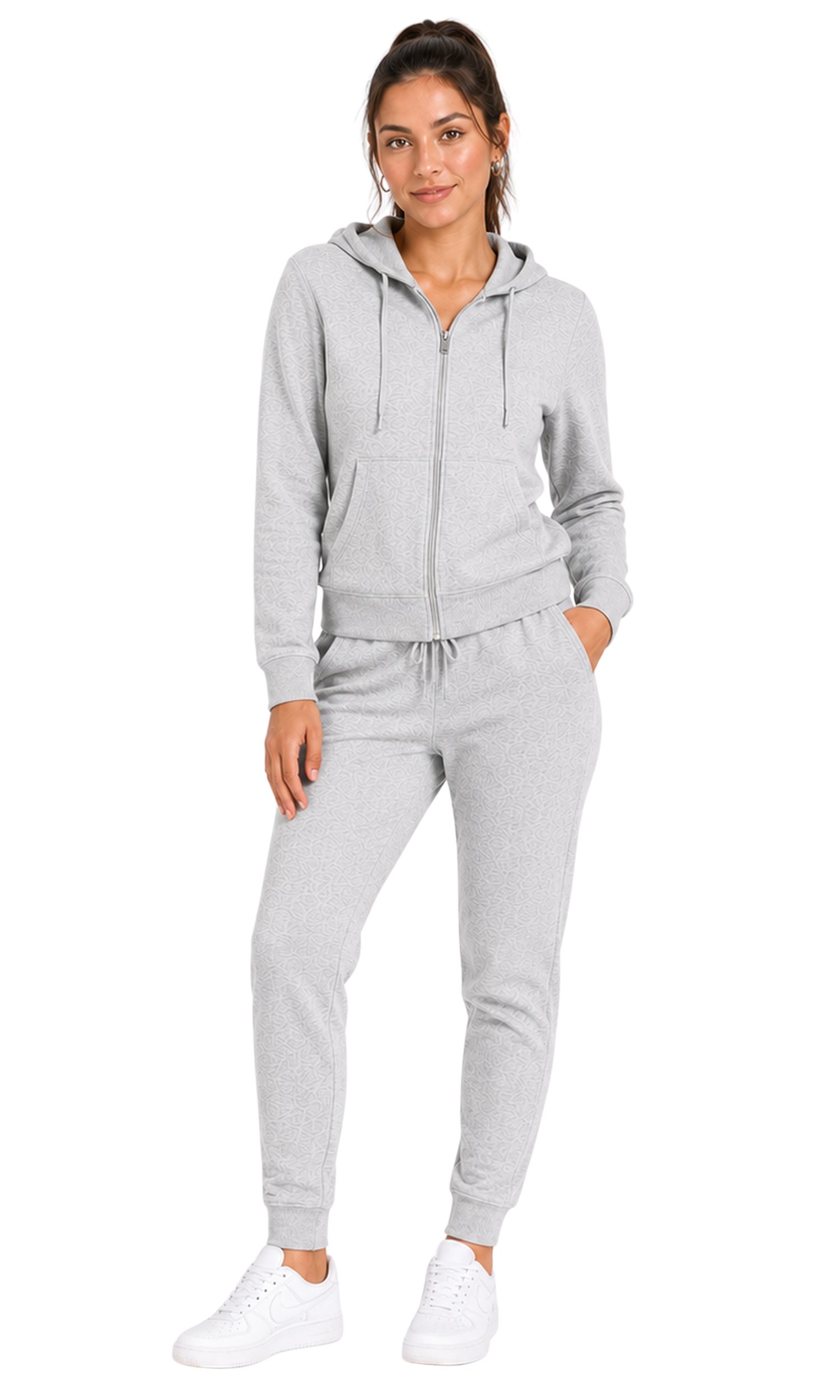 L.gonline Freizeitanzug Damen Jogging-ANZUG X240, Prime Grau 3XL (Kapuzenjacke mit Reißverschluss, Hose, 2-tlg), Fitness Freizeit Casual