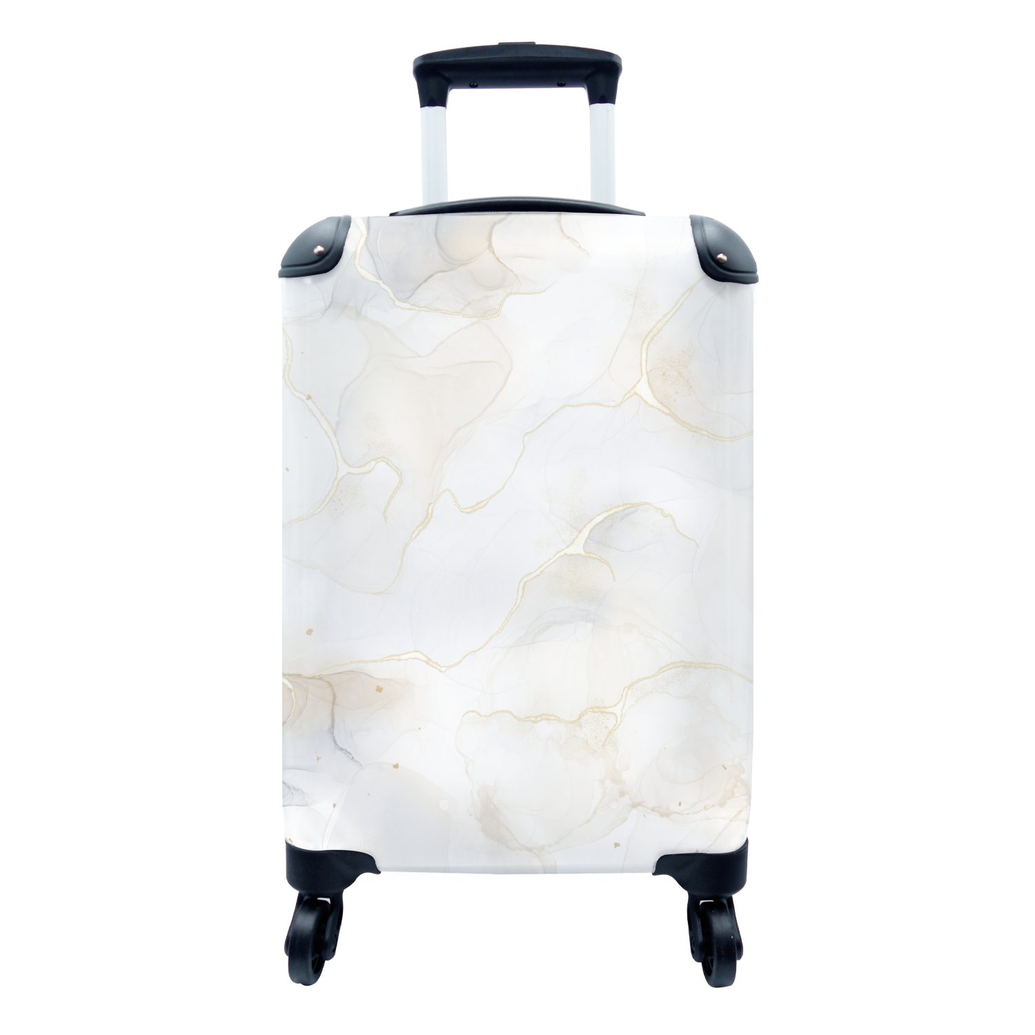 MuchoWow Handgepäckkoffer Marmor - Weiß - Muster, 4 Rollen, Reisetasche mit rollen, Handgepäck für Ferien, Trolley, Reisekoffer