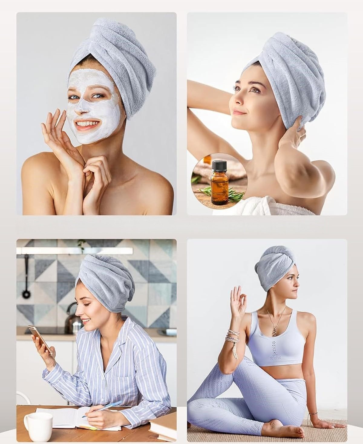FOUORTUNATE-BEE Turban-Handtuch Schnelltrocknendes Haarhandtuch für Damen mit Knopf, 3er Set, Weiches Mikrofaser-Haartuch für langes & lockiges Haar – Bild 5 von 5