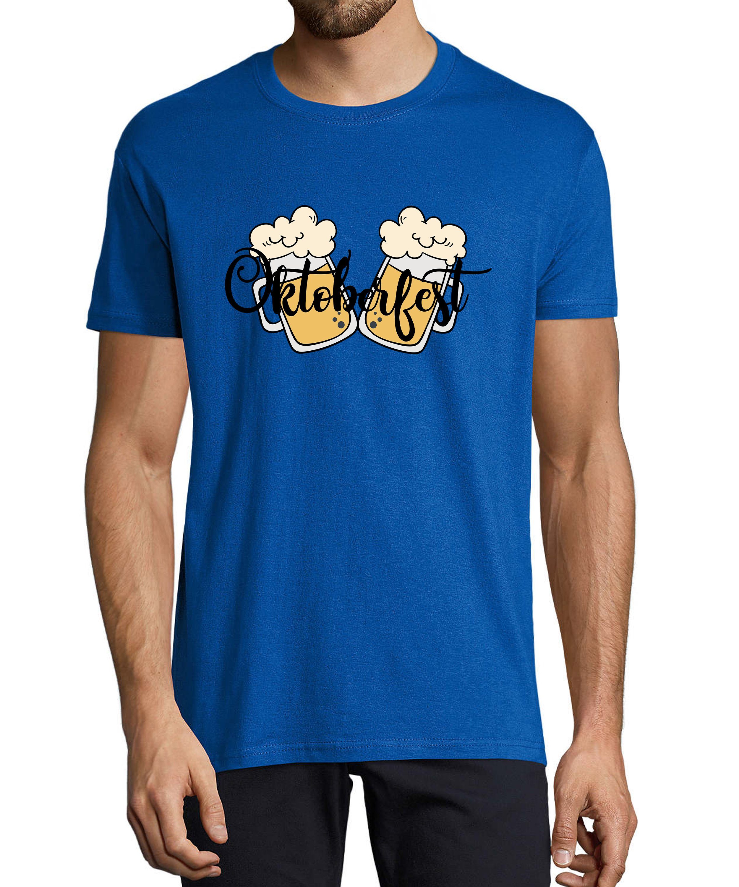 Fit, Regular Baumwollshirt T-Shirt mit blau Shirt Oktoberfest MyDesign24 2 royal Aufdruck Trinkshirt Herren T-Shirt Party Biergläser i326 -