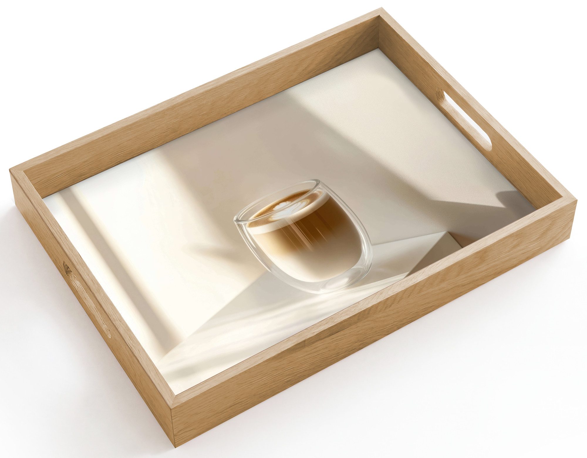 OnlyWow Tablett Rechteckig mit Henkel Becher - Latte - Minimalistisch - Schatten, Eichenholz, (1-tlg), Siervierplatte, Tray, Frühstücksbrett
