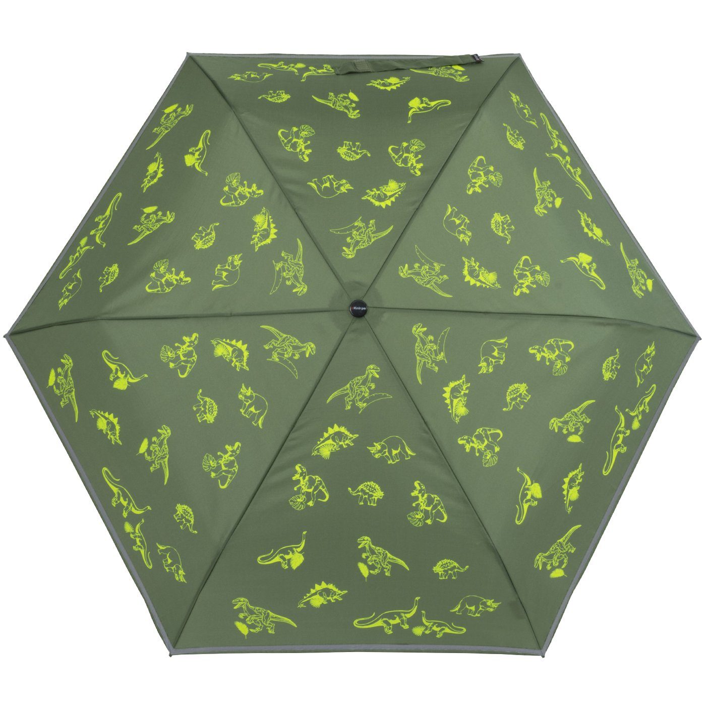 Taschenregenschirm Sicherheit fluoreszierende auf Dinos Reflexborte, mit reflective Kinderschirm 4Kids Knirps® dem Schulweg,