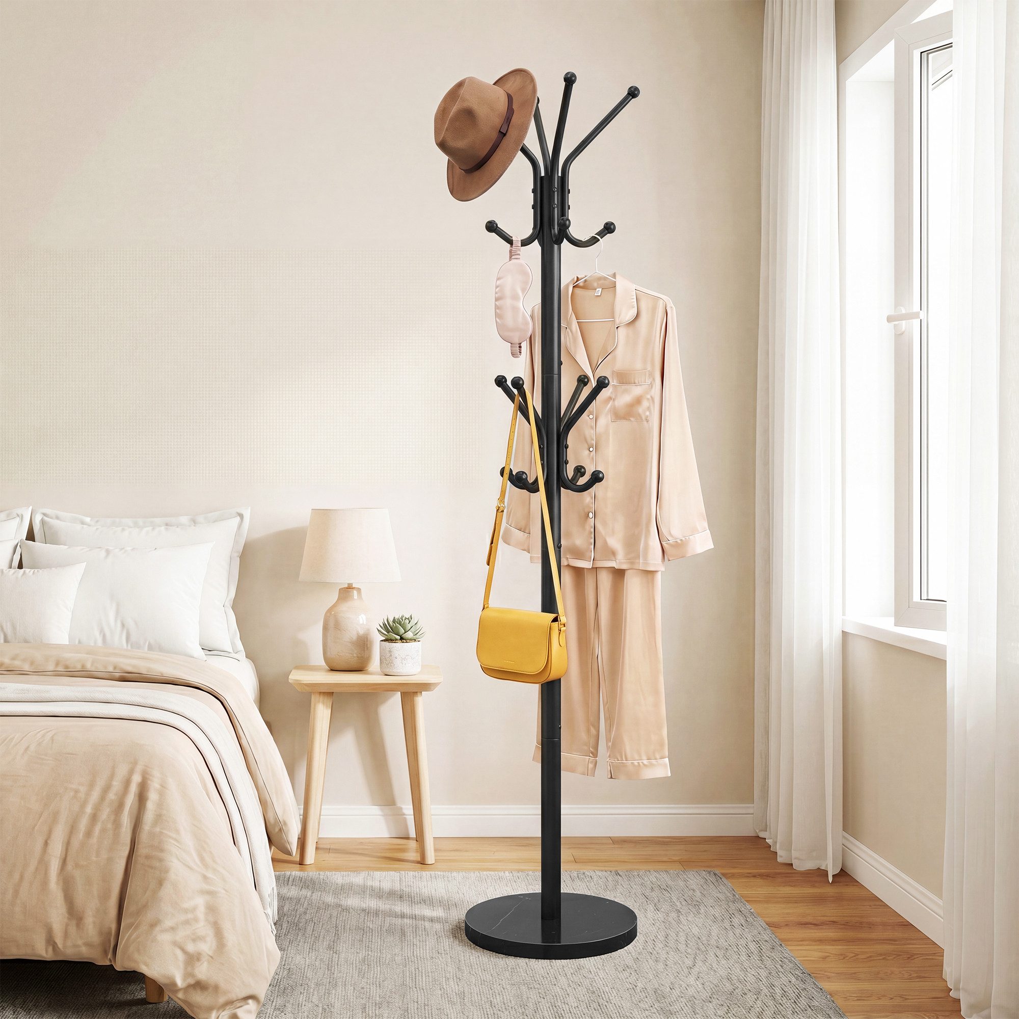 SONGMICS Garderobenständer Freistehender Kleiderständer aus Stahl mit Marmorfuß, 30 x 30 x 173 cm, für Flur und Schlafzimmer, Jackenständer – Bild 3 von 5