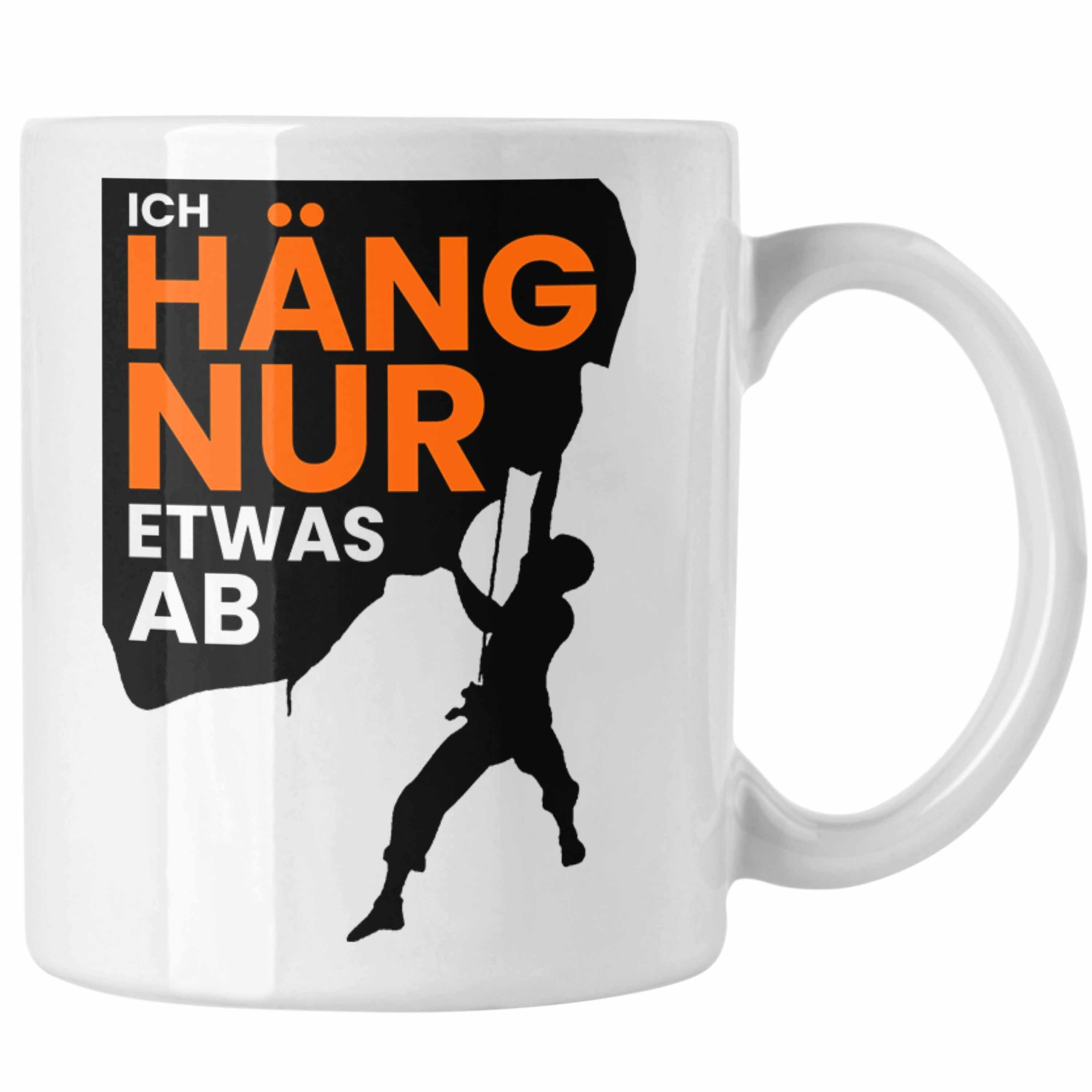 Trendation Tasse Lustige Kletter-Tasse "Ich häng nur etwas ab" Geschenkidee für Boulder Weiss