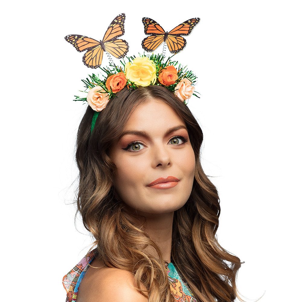 Boland Feen-Kostüm Diadem Schmetterling Fee Blumen-Haarreif mit Deko-Schmetterlingen, Accessoire für Feen- oder Naturkostüme