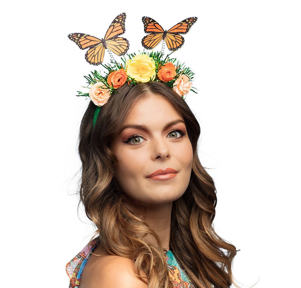 Boland Feen-Kostüm Diadem Schmetterling Fee Blumen-Haarreif mit Deko-Schmetterlingen, Accessoire für Feen- oder Naturkostüme