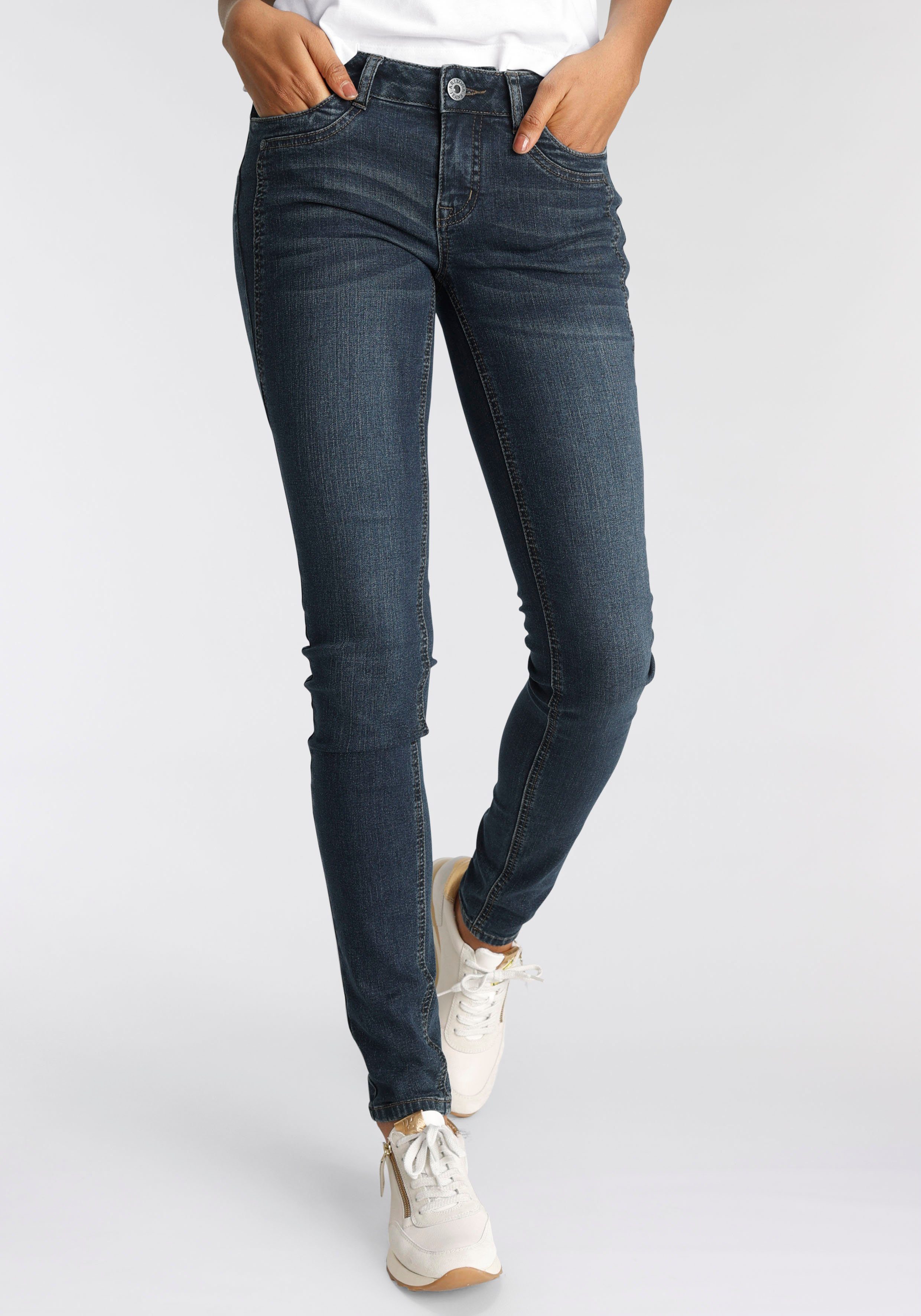 Arizona Skinny-fit-Jeans mit Keileinsätzen Low Waist darkblue-used