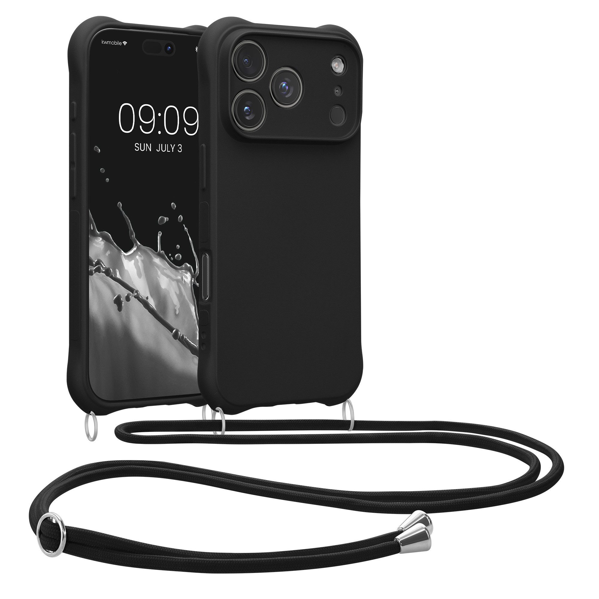 kwmobile Smartphone-Hülle Hülle für Apple iPhone 17 Pro, mit Metall Kette zum Umhängen - Silikon Handy Cover Case Schutzhülle