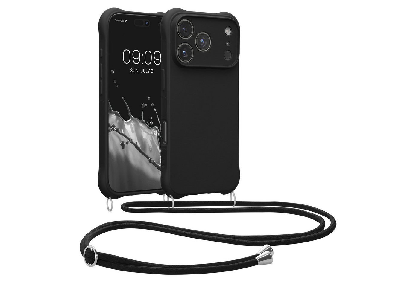 kwmobile Smartphone-Hülle Hülle für Apple iPhone 18 Pro / iPhone 17 Pro, mit Metall Kette zum Umhängen - Silikon Handy Cover Case Schutzhülle