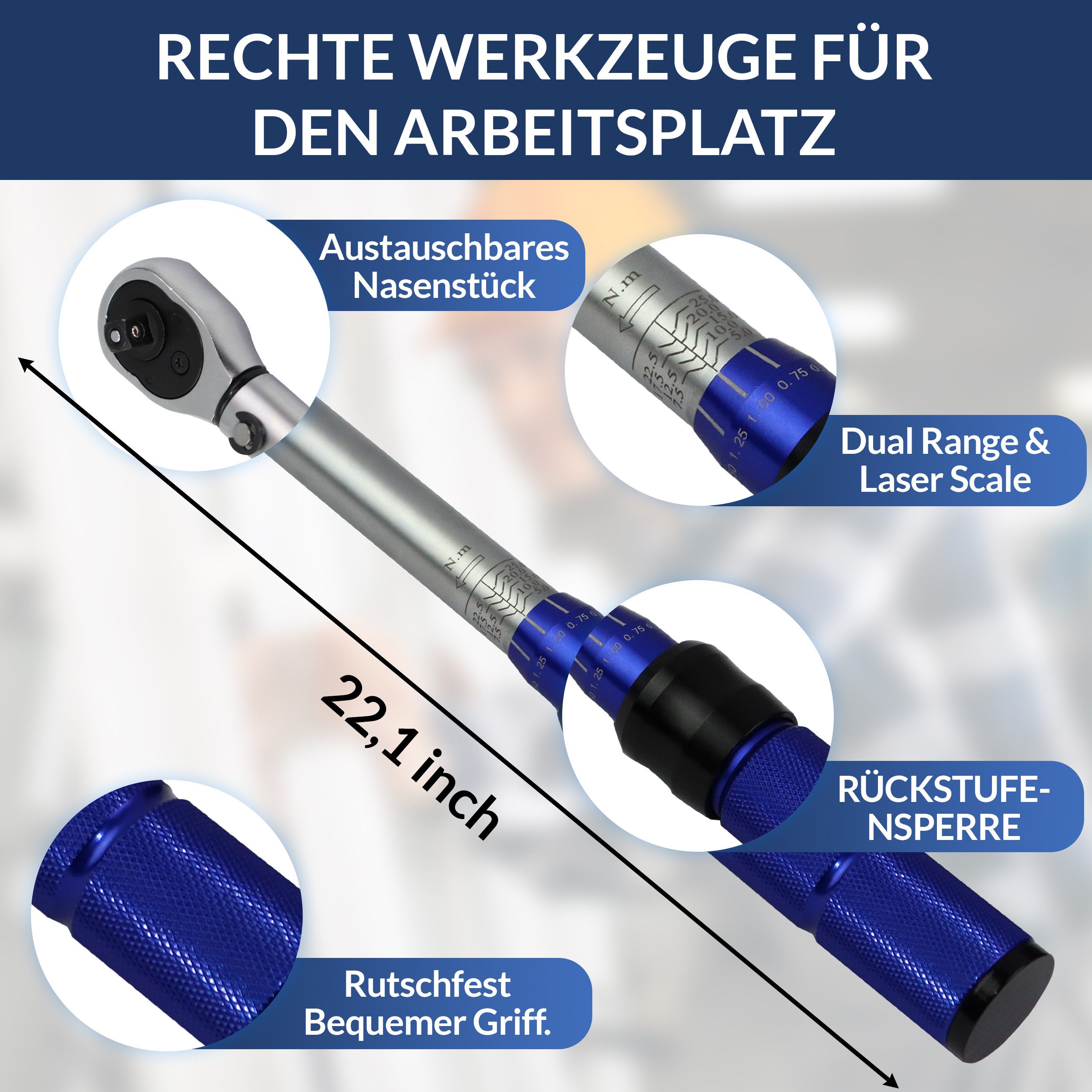 NTG Nutzfahrzeug Technik GmbH Drehmomentschlüssel 1/4" 5-25 Nm Ratsche Drehmoment Werkzeug Motorrad Auto + Koffer (Drehmomentschlüssel), Drehmomentbereich: 5–25 Nm