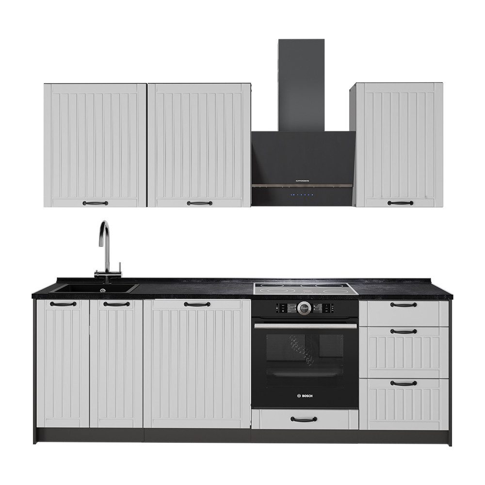 Vicco Küchenzeile Fame-Line, Weiß Landhaus/Anthrazit, 230 cm ohne Arbeitsplatte