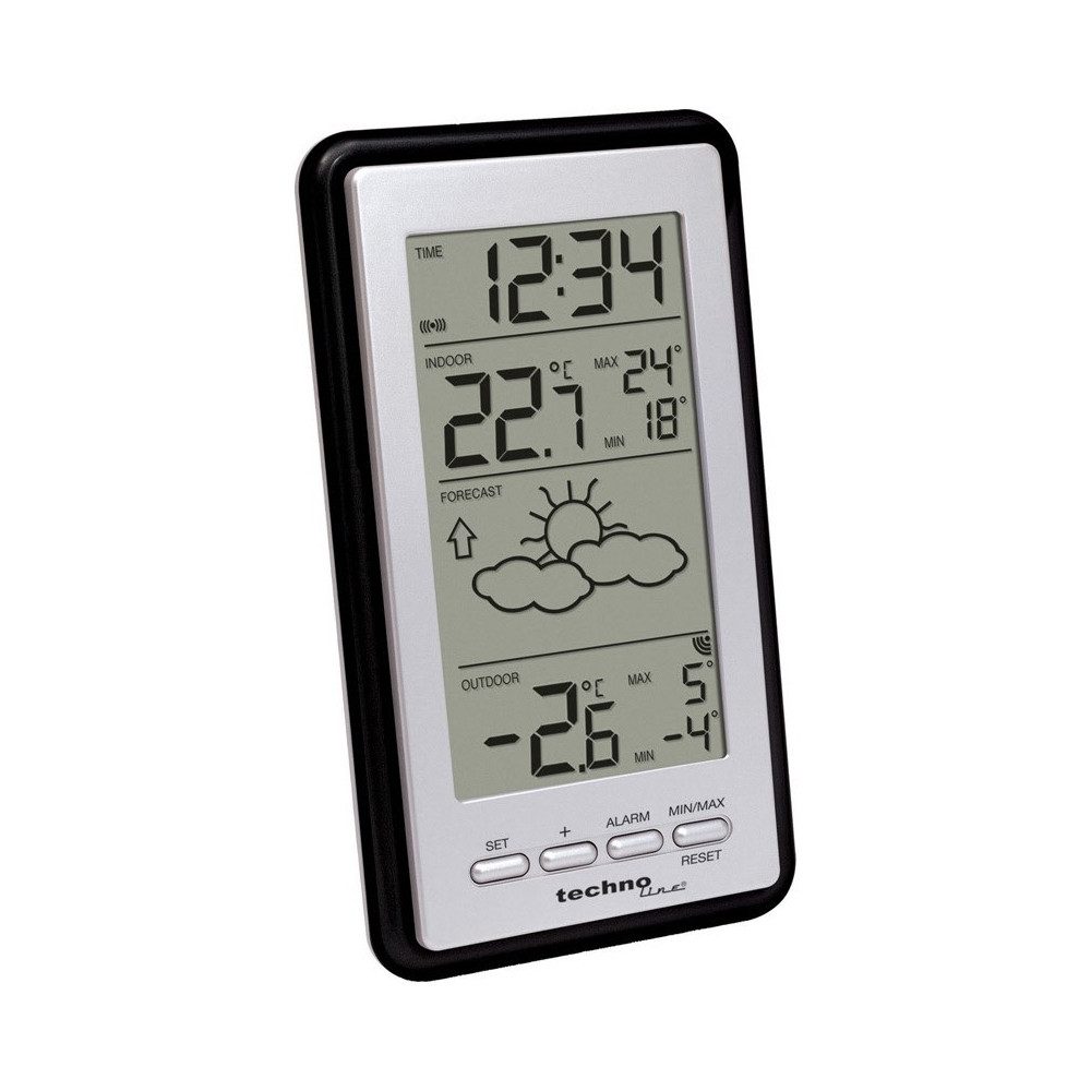 Funkwetterstation Technoline WS 9130 Wetterstation silber mit Sensor.