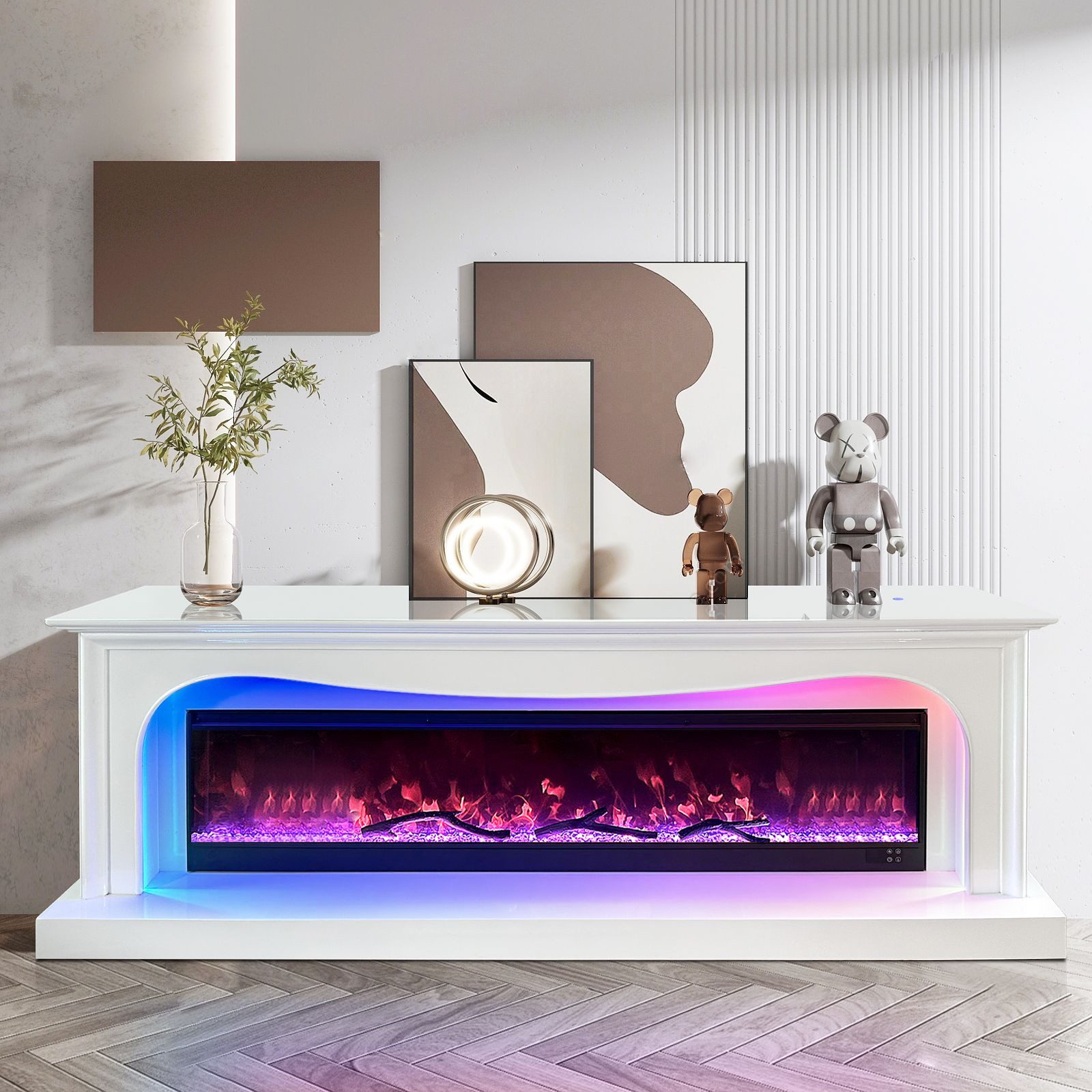 alesvelt TV-Schrank Luxus Sideboard VELLUMO Kamin Funktion LED 180cm (1-Schrank, 180X40X65H CM) LED-Kaminfunktion