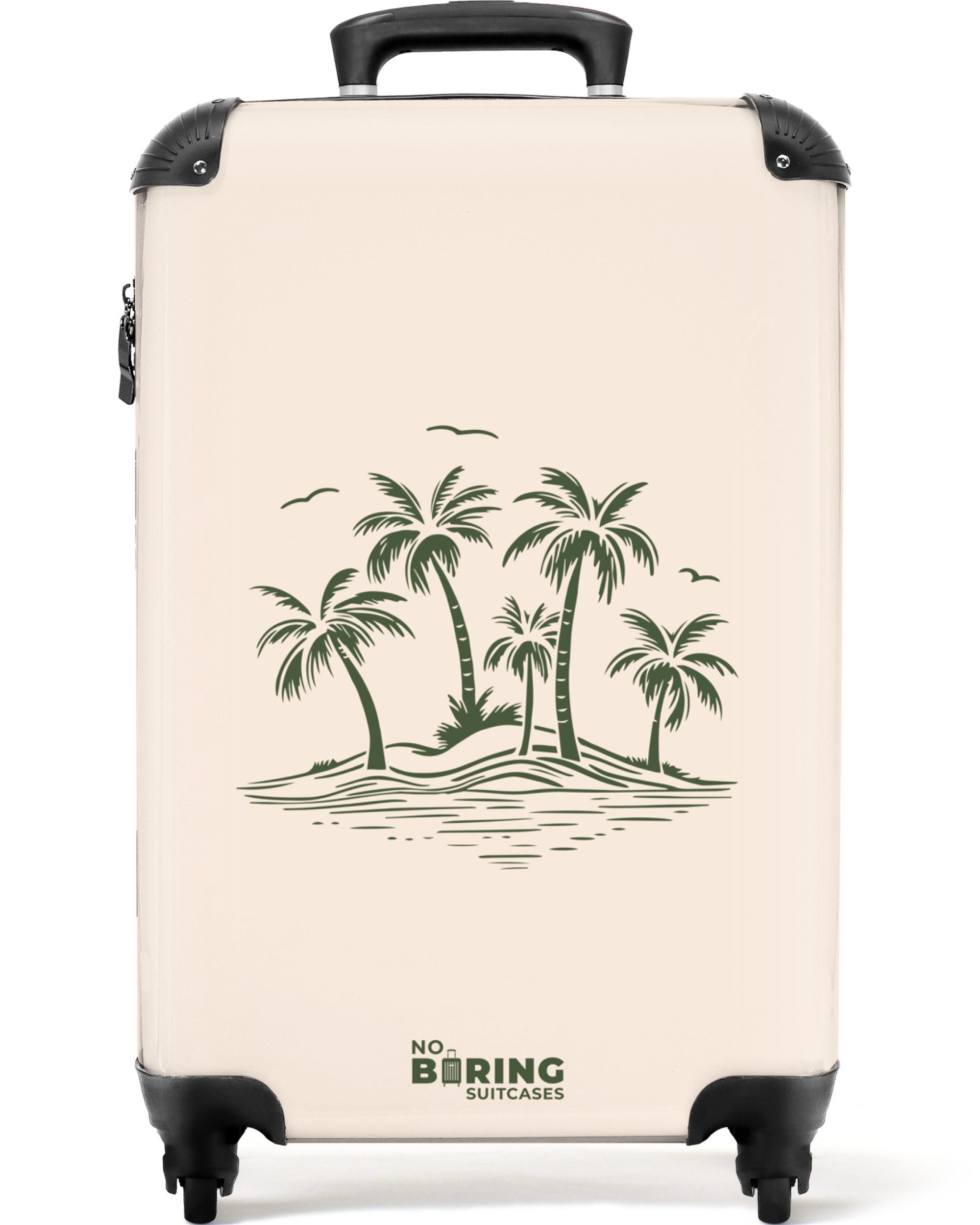 NoBoringSuitcases.com© Hartschalen-Trolley Beige mit grünen Palmen günstig online kaufen