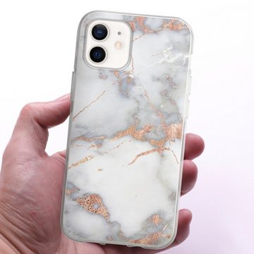 DeinDesign Handyhülle Gold Marmor Glitzer Look White and Golden Marble Look, Apple iPhone 12 Silikon Hülle Bumper Case Handy Schutzhülle