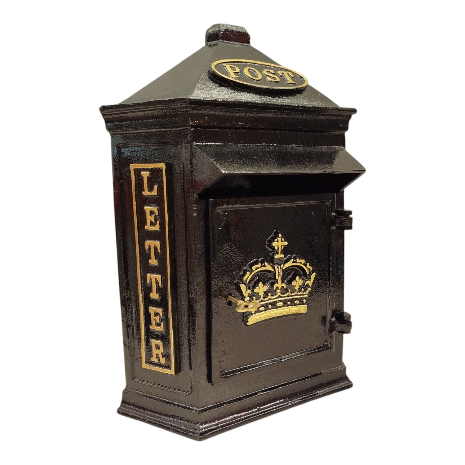 FTWdesign Briefkasten Retro Crown Post Box Briefkasten aus Metall in schwarz