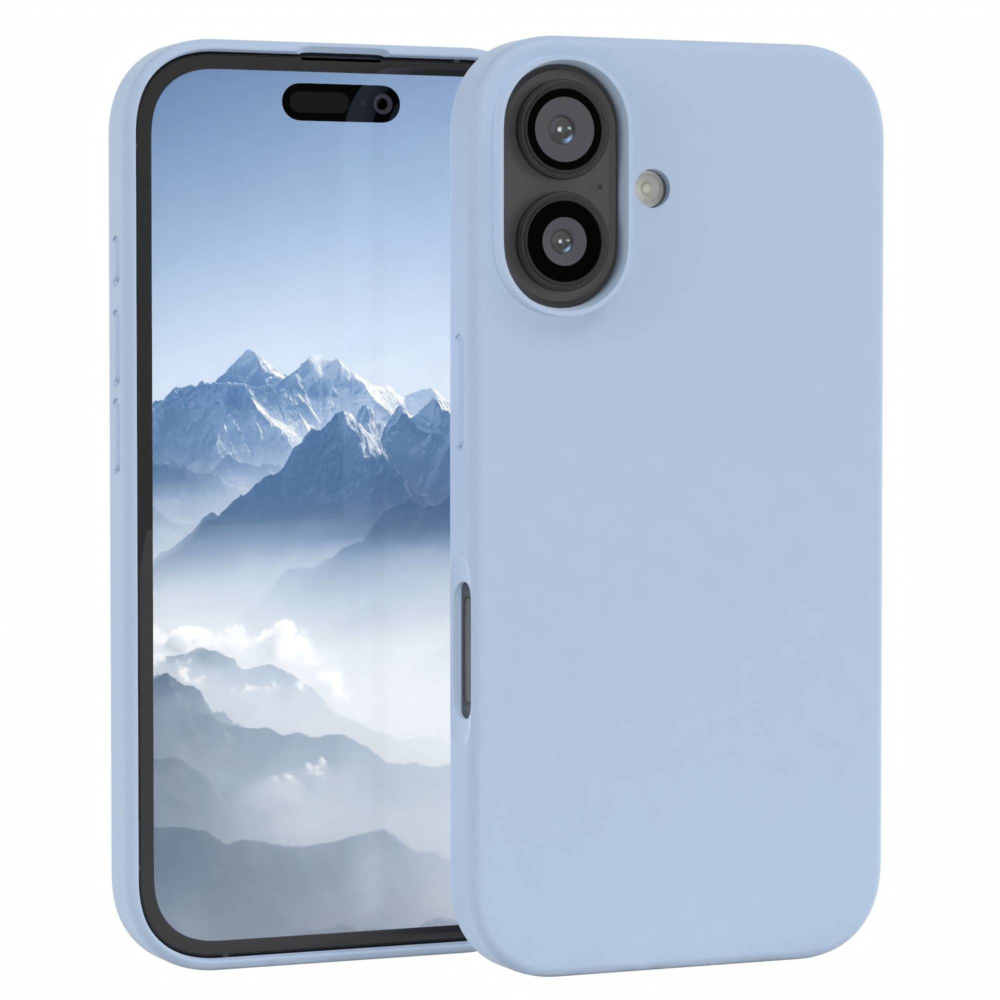 EAZY CASE Handyhülle Premium Silikon Case für Apple iPhone 16 6,1 Zoll, Slimcover mit Displayschutz Hülle Bumper Case kratzfest Etui Hellblau