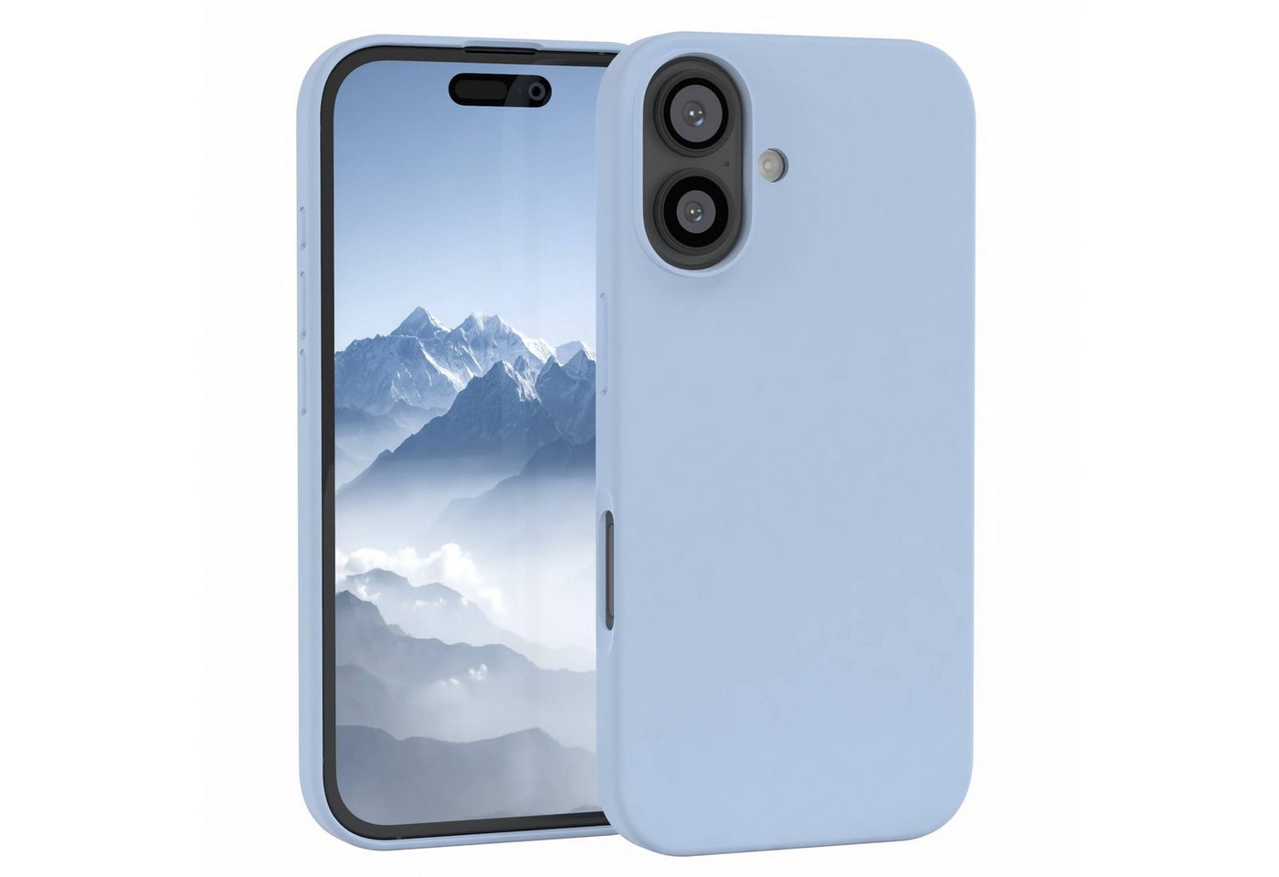 EAZY CASE Handyhülle Premium Silikon Case für Apple iPhone 16 6,1 Zoll, Slimcover mit Displayschutz Hülle Bumper Case kratzfest Etui Hellblau