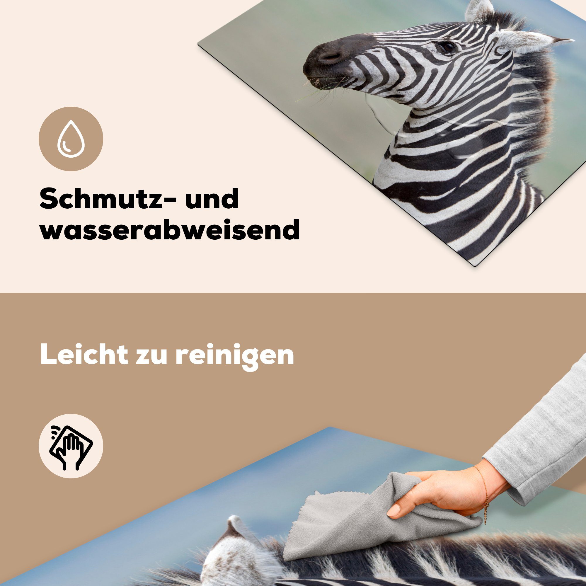 MuchoWow Herdblende-/Abdeckplatte Zebra tlg), Mobile nutzbar, Nahaufnahme, Ceranfeldabdeckung (1 Vinyl, cm, Arbeitsfläche 70x52