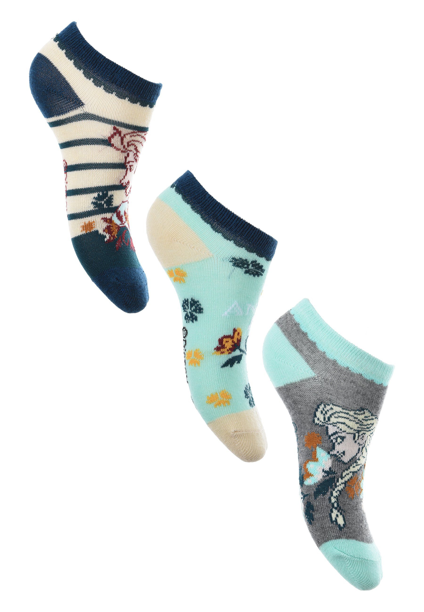 Socken Disney Strümpfe Eiskönigin Frozen Socken (3-Paar) Sneaker Kinder Anna Mädchen Elsa &