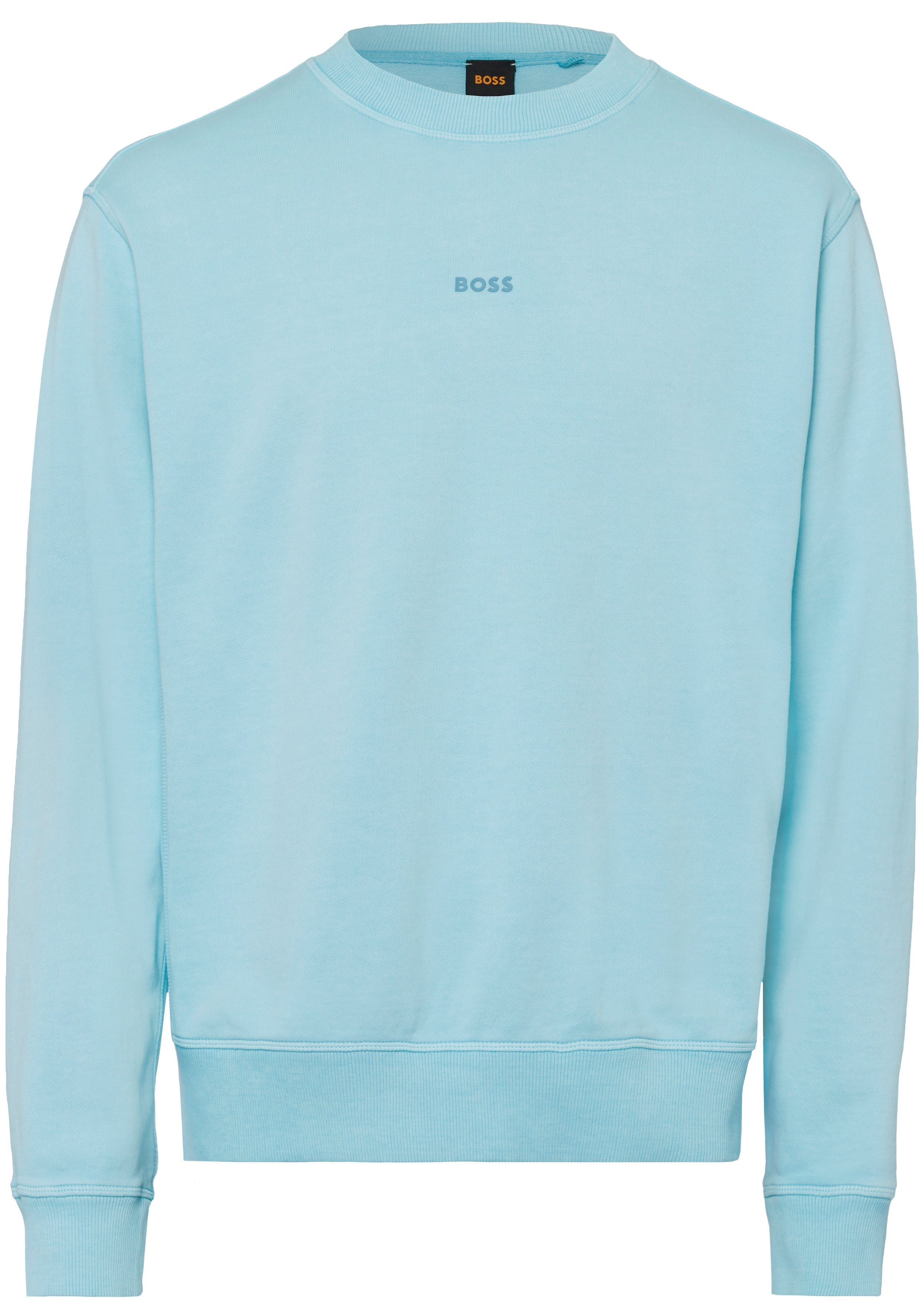 Wefade (1-tlg) Sweater seitlichen open_blau Rippeinsätzen BOSS ORANGE mit
