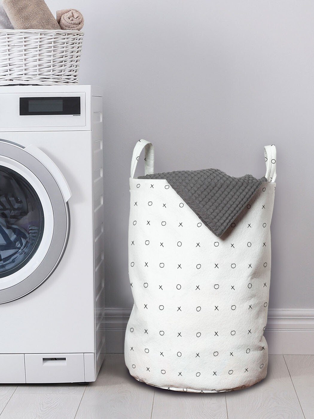 Waschsalons, Geometrische Wäschesäckchen Xo Monochrome Abakuhaus Spiel Griffen für Kordelzugverschluss Wäschekorb mit