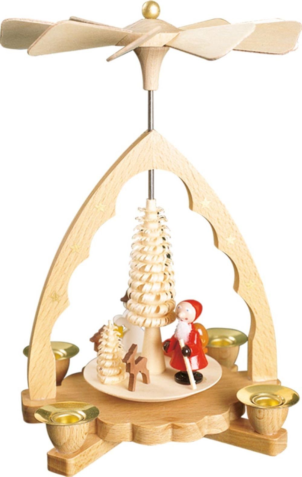 Richard Glaesser Weihnachtspyramide Pyramide Nikolaus bunt, Höhe 19 cm, Handwerkskunst original Erzgebirge