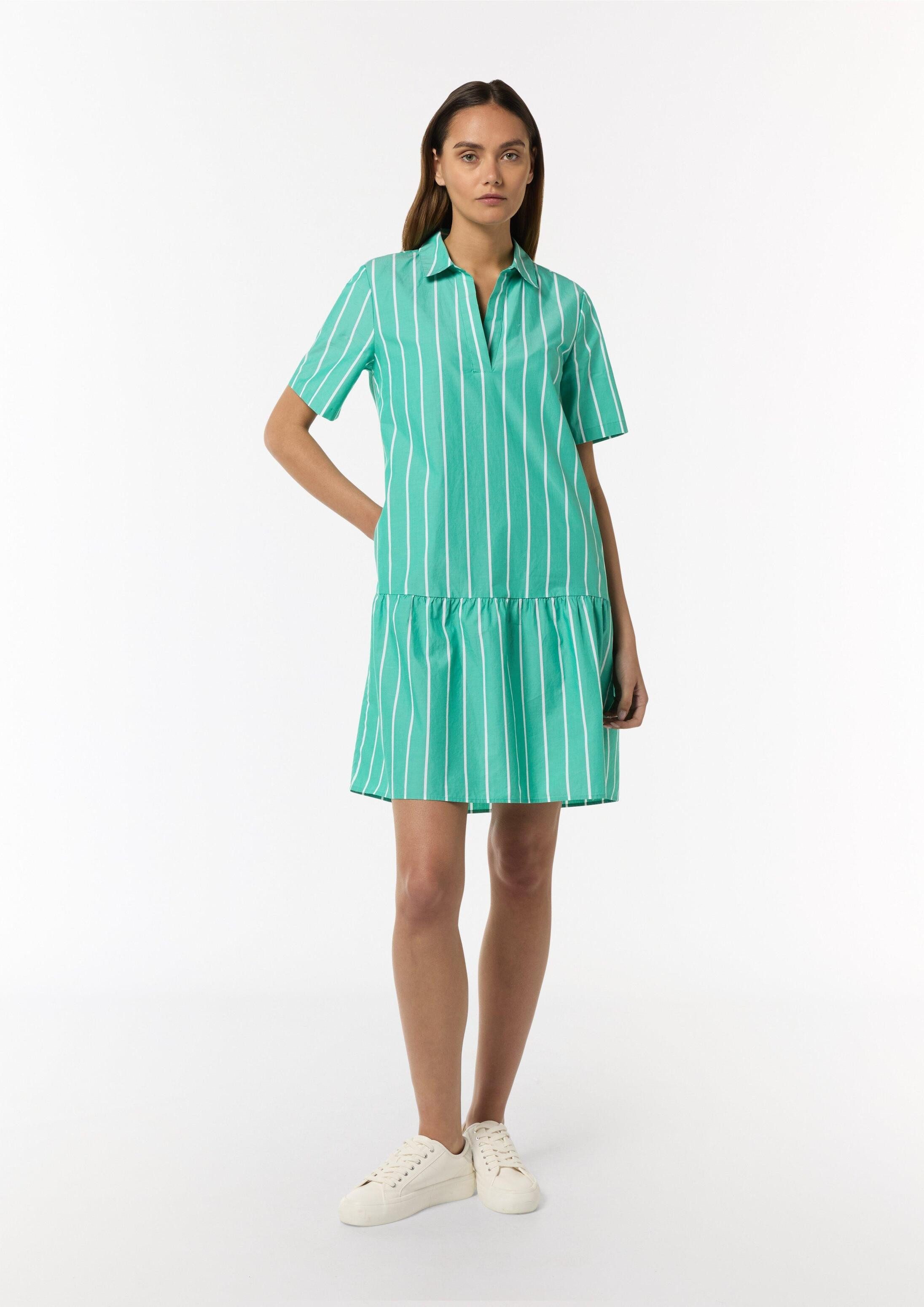 comma Minikleid Kleid Baumwoll-Kleid mit Volant-Saum und Hemdkragen